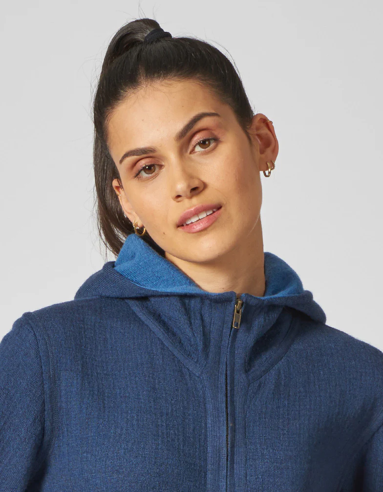 Damen Kapuzenjacke mit Doppelreiverschluss und Taschen aus Bio-Wolle