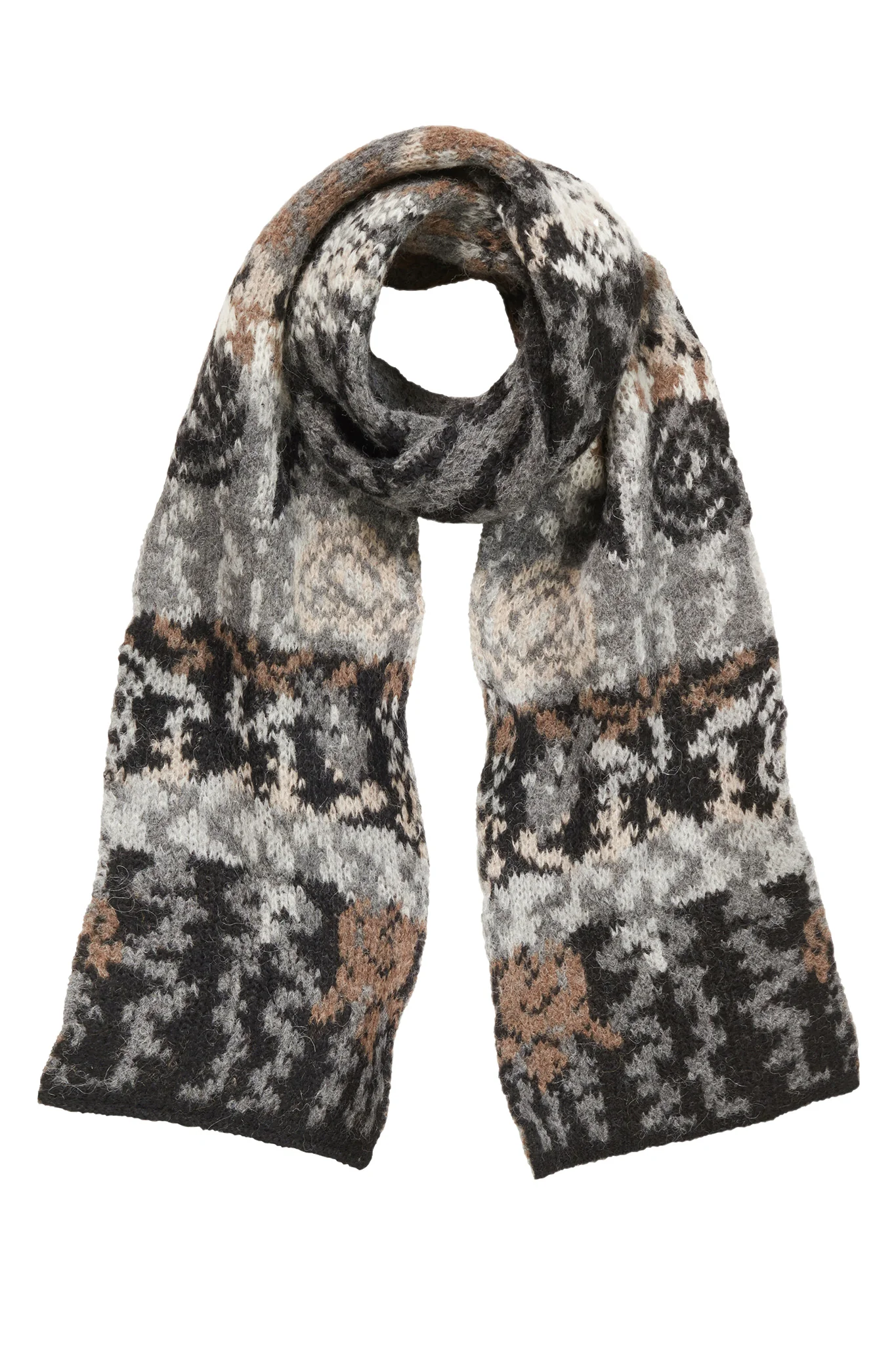 Kuscheliger XL-Schal aus weichem Alpaka-Mix in Grau, Beige und Schwarz
