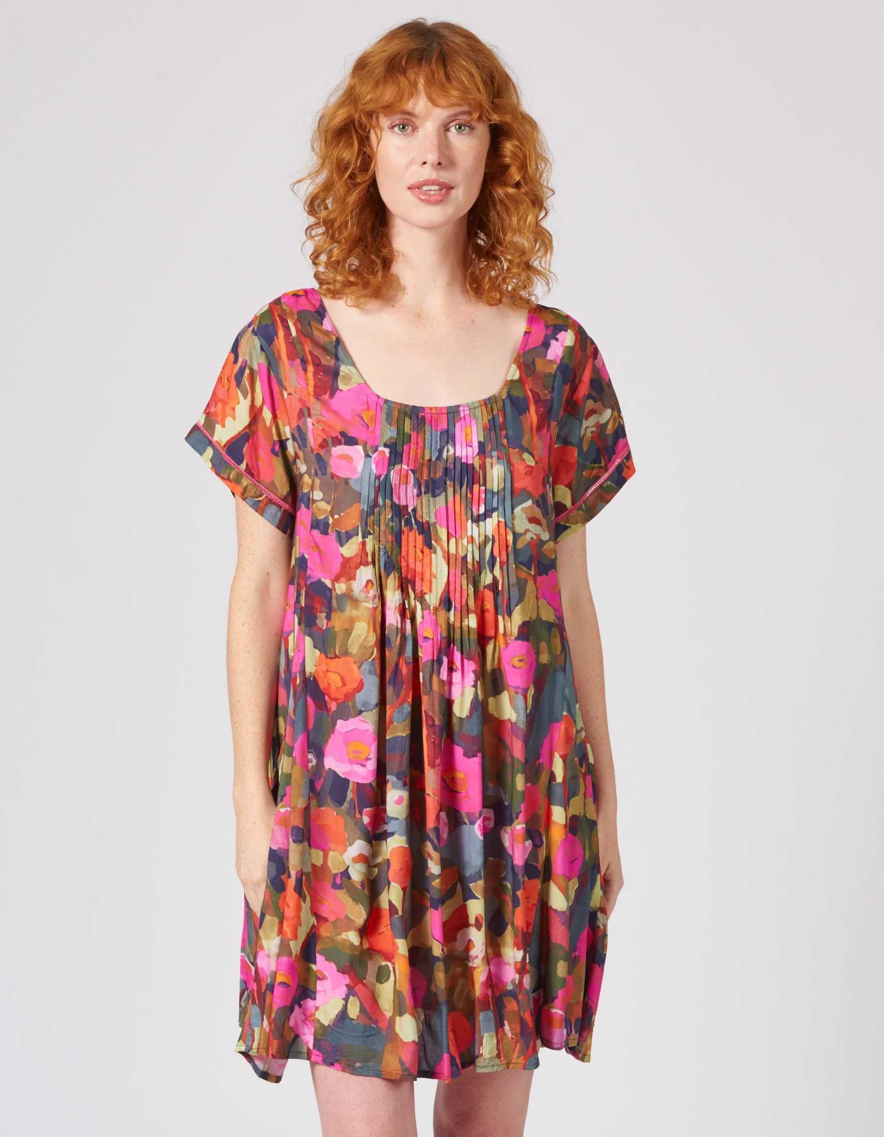 Tunika Ilka poppy mit abstraktem Blumenprint