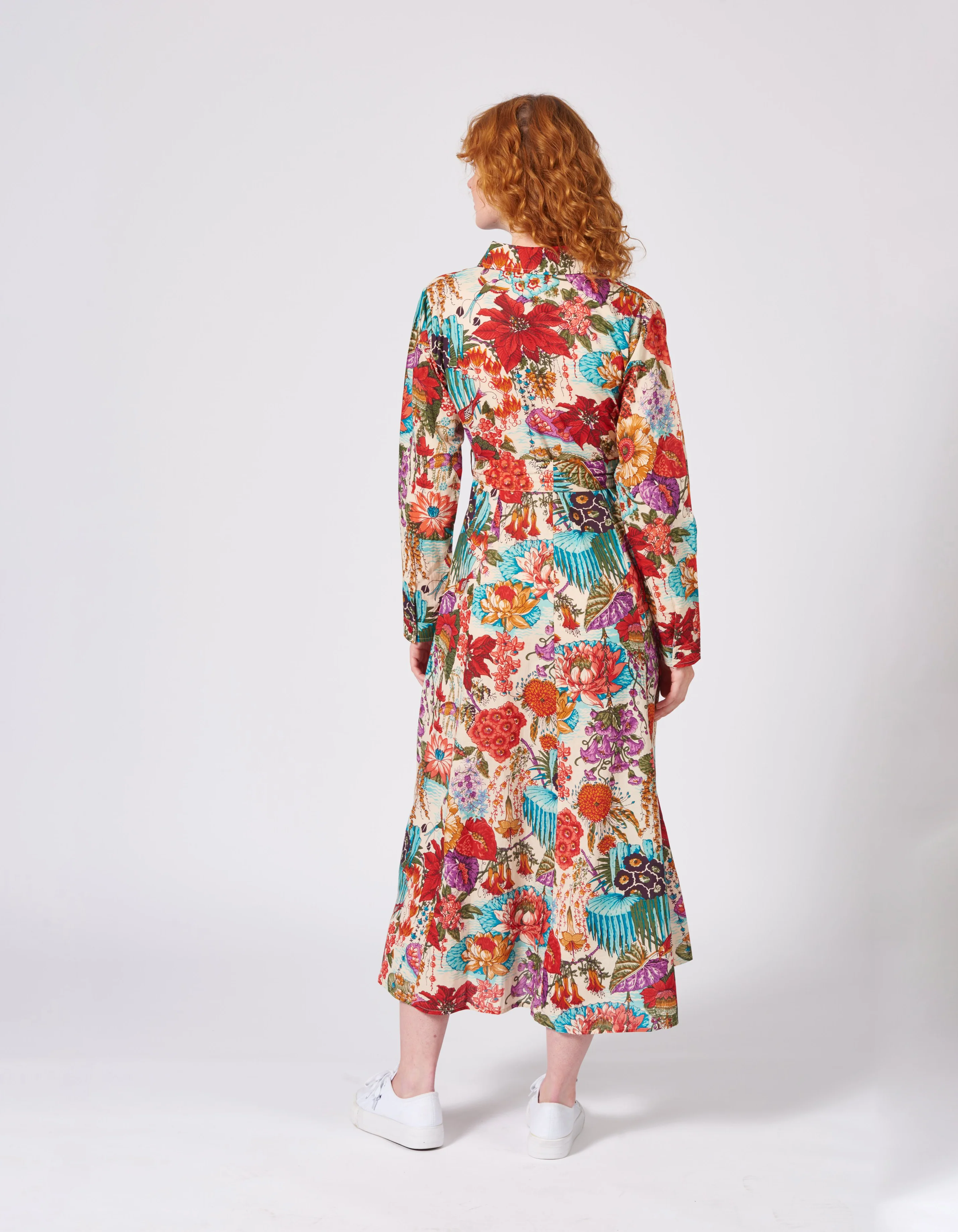 Hemdblusenkleid in Maxi-Lnge mit Print aus reiner Bio-Baumwolle