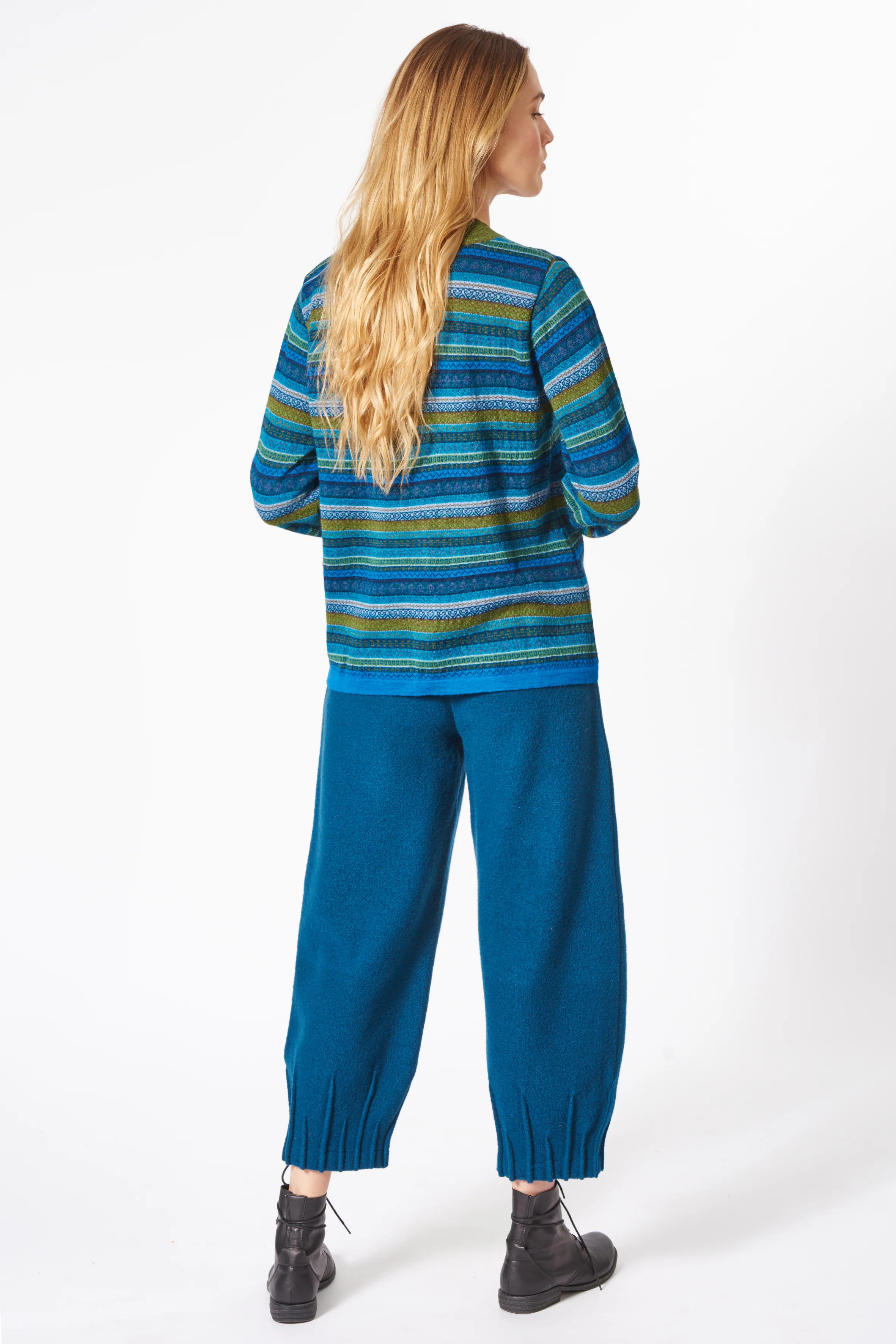 Cardigan aus Alpaka Grün-Blau getreift