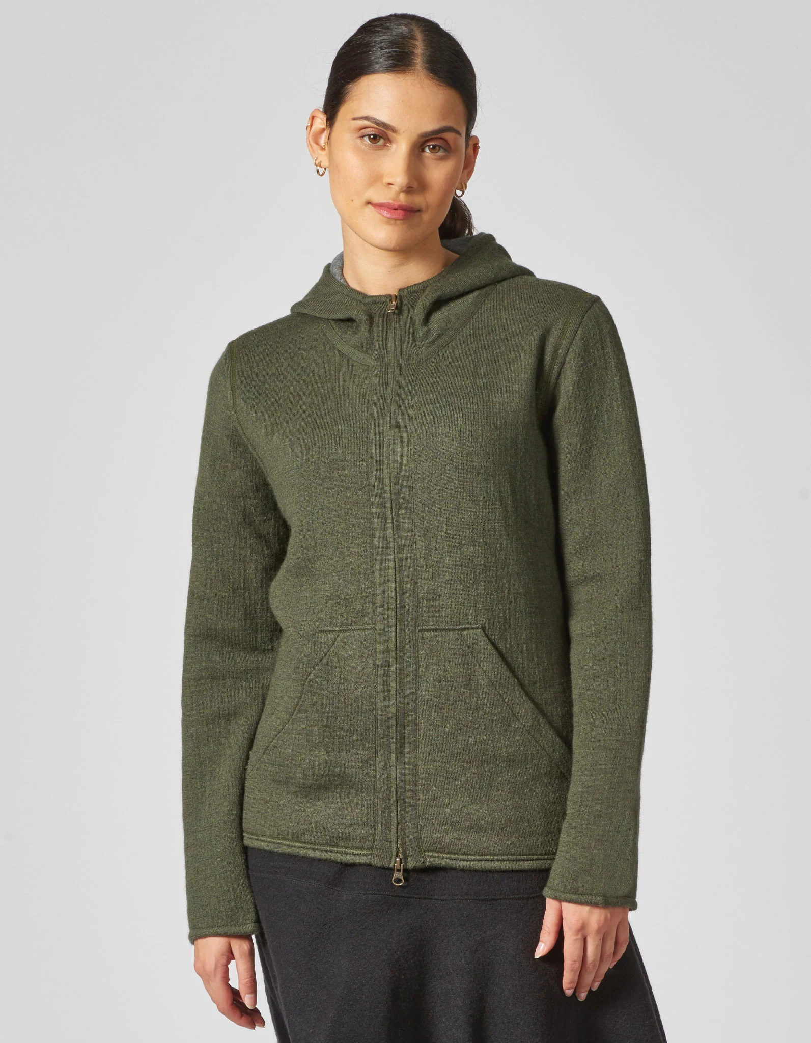 Damen Kapuzenjacke mit Doppelreiverschluss und Taschen aus Bio-Wolle