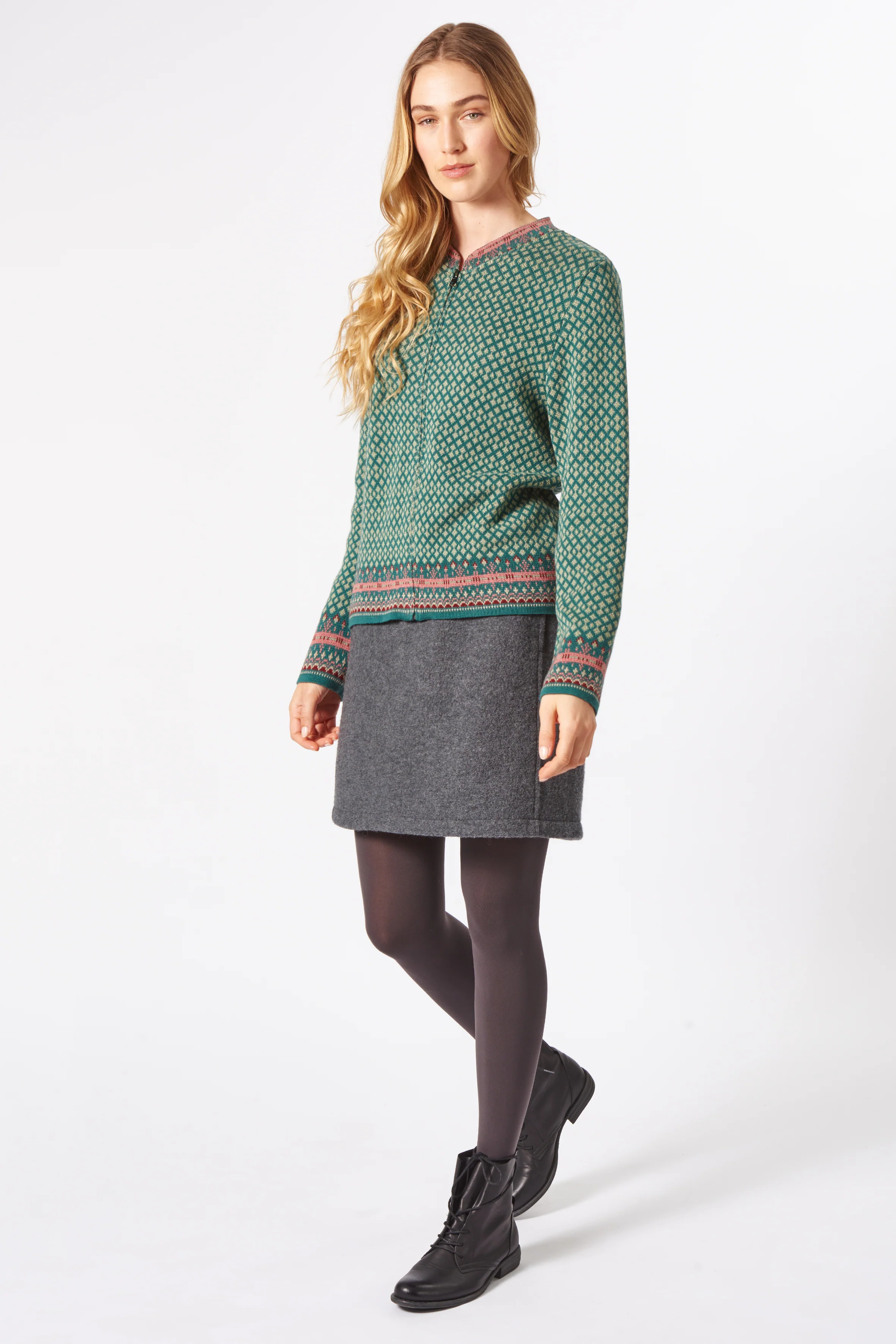 Jacquard-Strickjacke aus Bio-Baumwolle mit dekorativen Bordüren