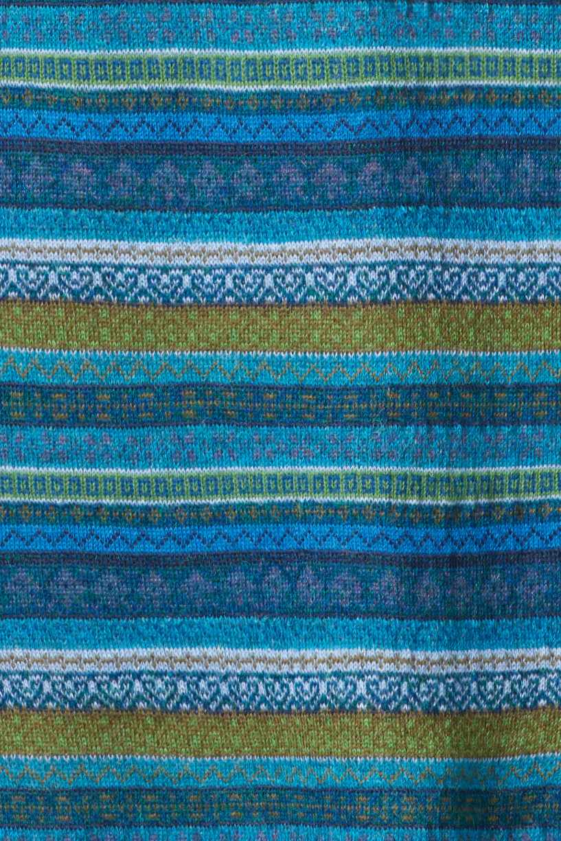 Longpullover aus reiner Alpakawolle in grün und blau gestreift