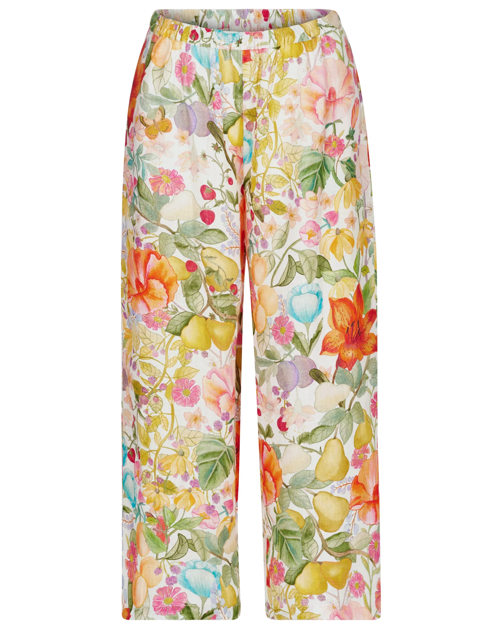 Leinenhose Saluki wei mit floralem Muster