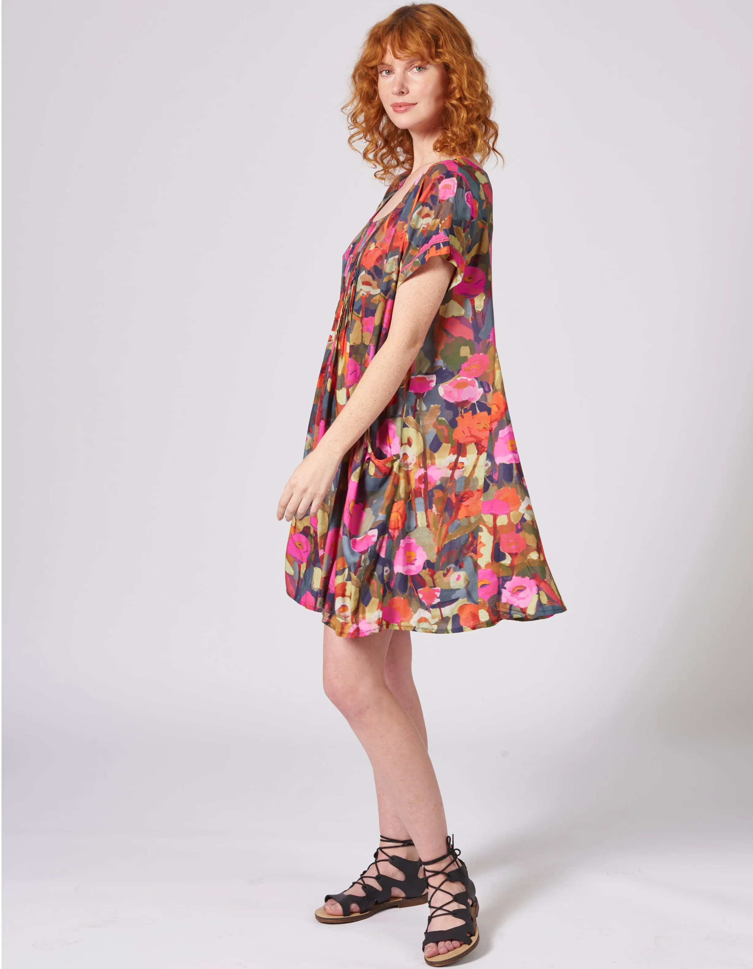 Tunika Ilka poppy mit abstraktem Blumenprint