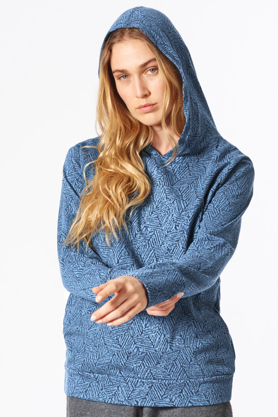 Blaues Kapuzen-Sweatshirt aus Bio-Baumwoll-Jacquard