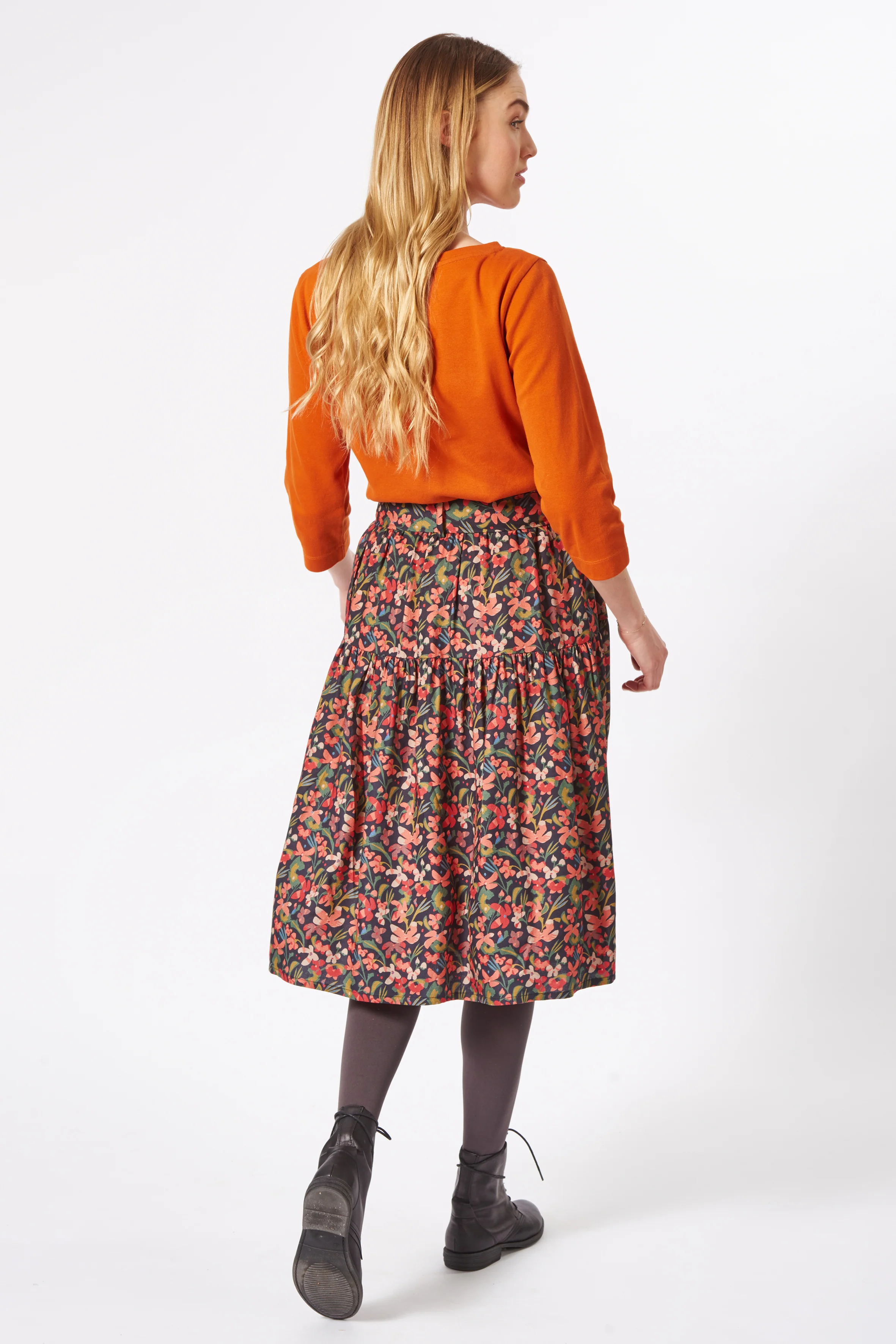 A-Linien-Midirock aus  Viskose mit buntem Blumenprint