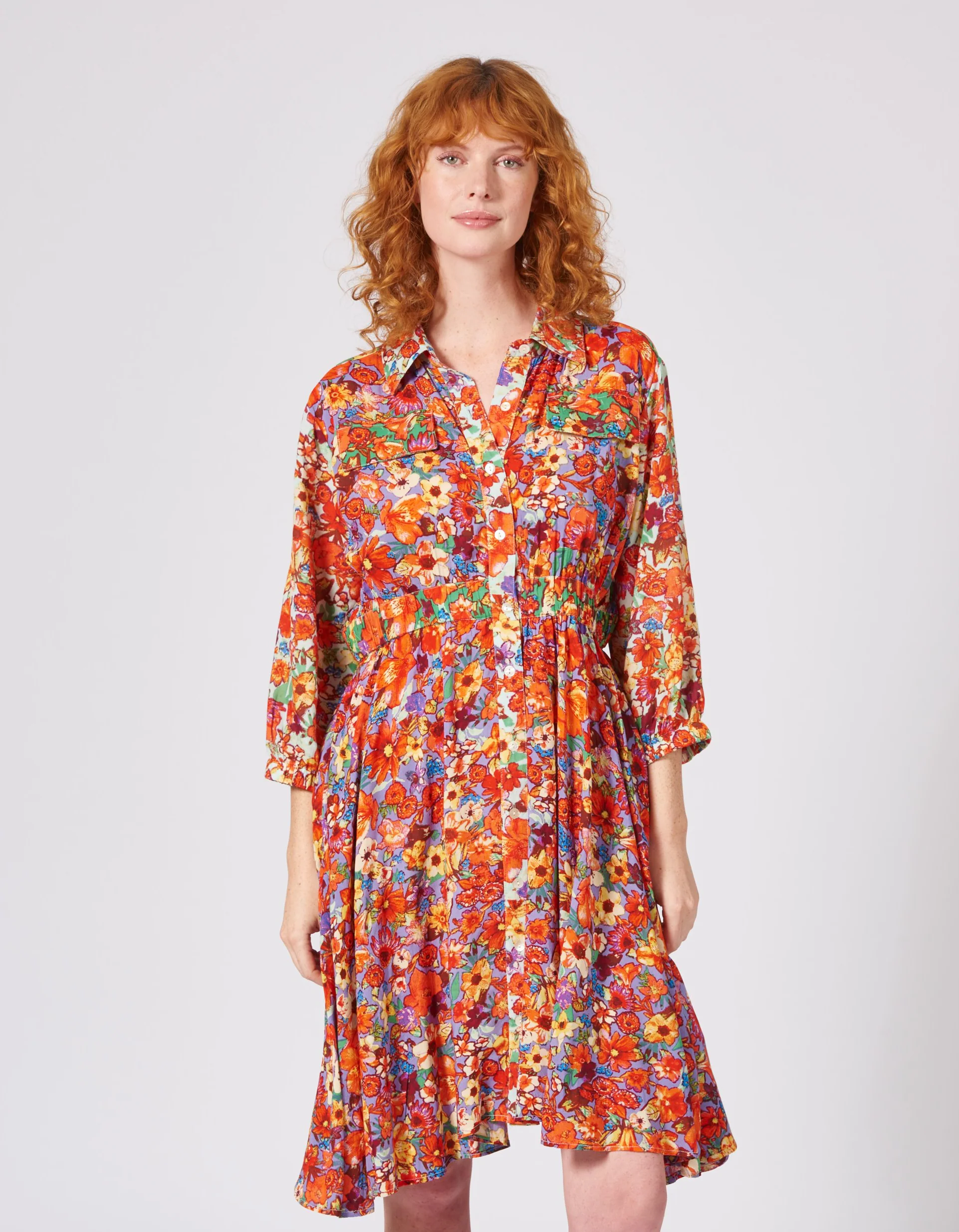 Midi Kleid mit Blumenprint aus Viskose