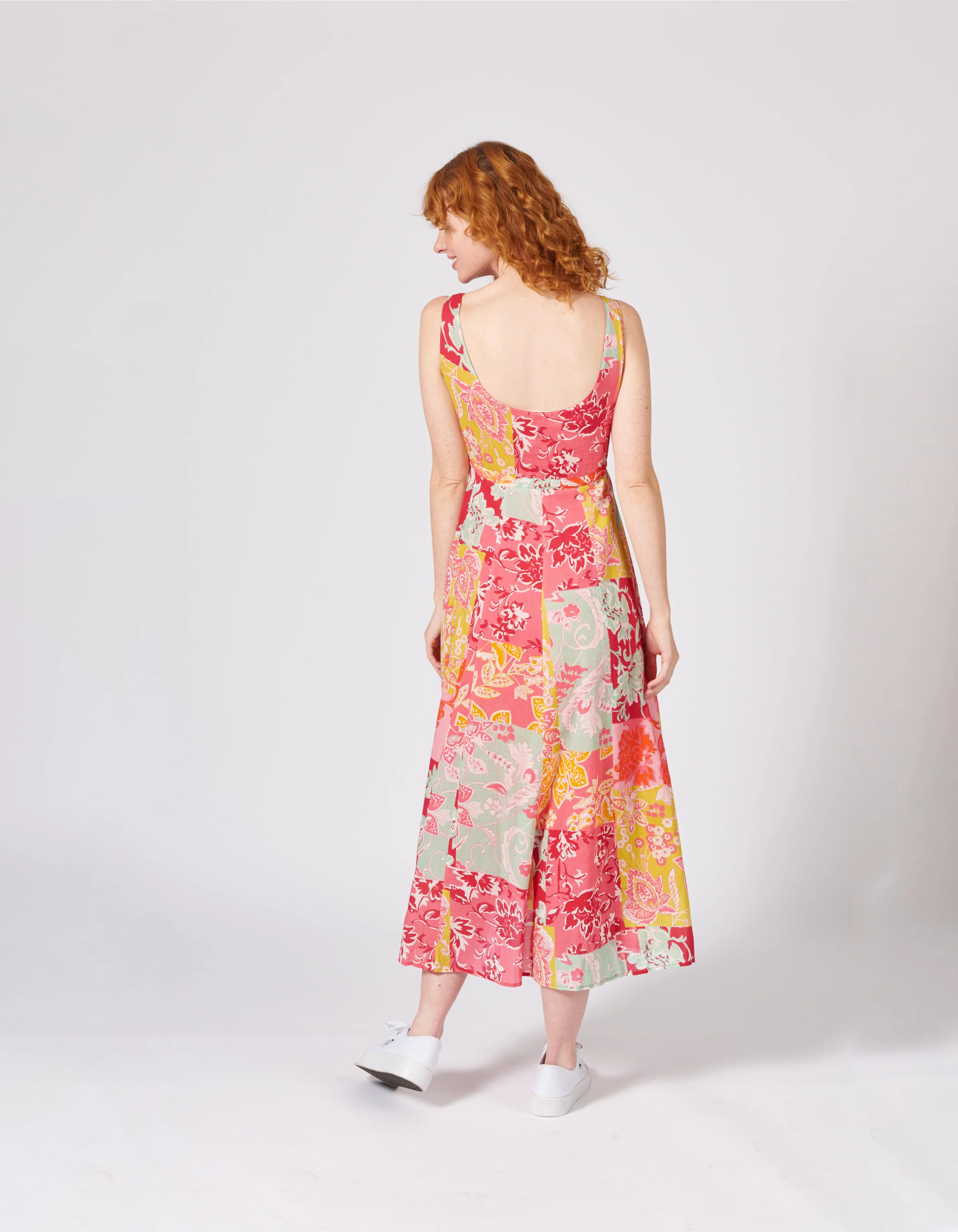 Midi Kleid in pastel Patchwork aus reiner Bio-Baumwolle