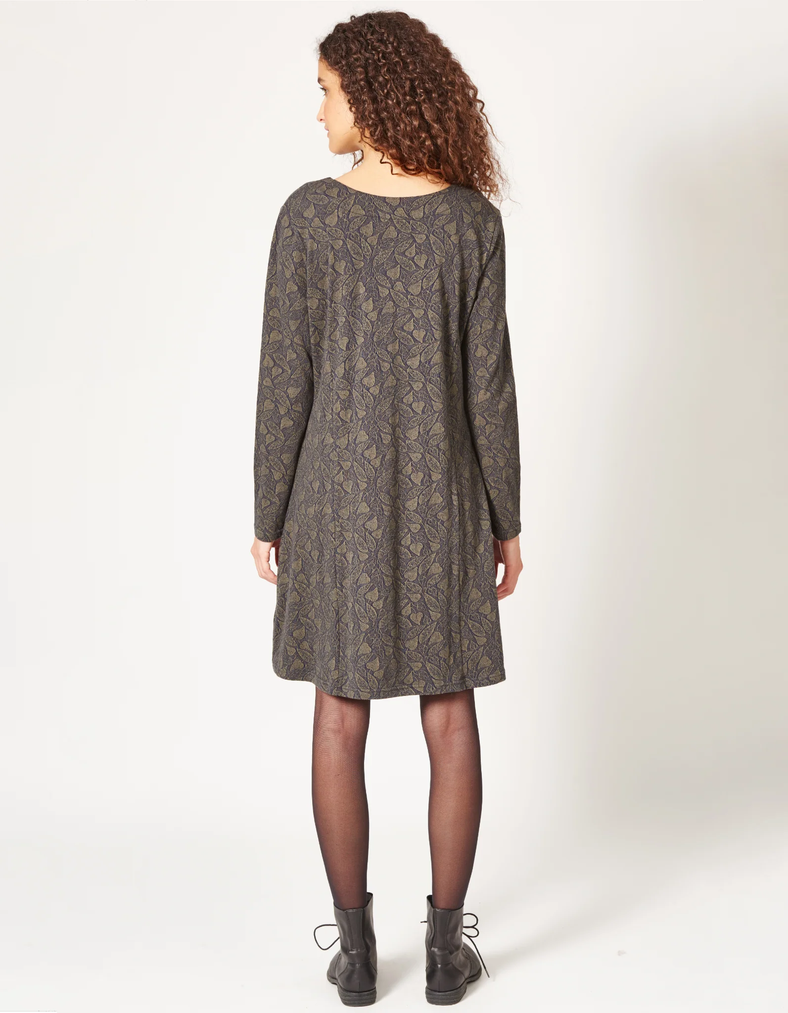 Midikleid aus Bio-Baumwollmischung mit Blattmuster