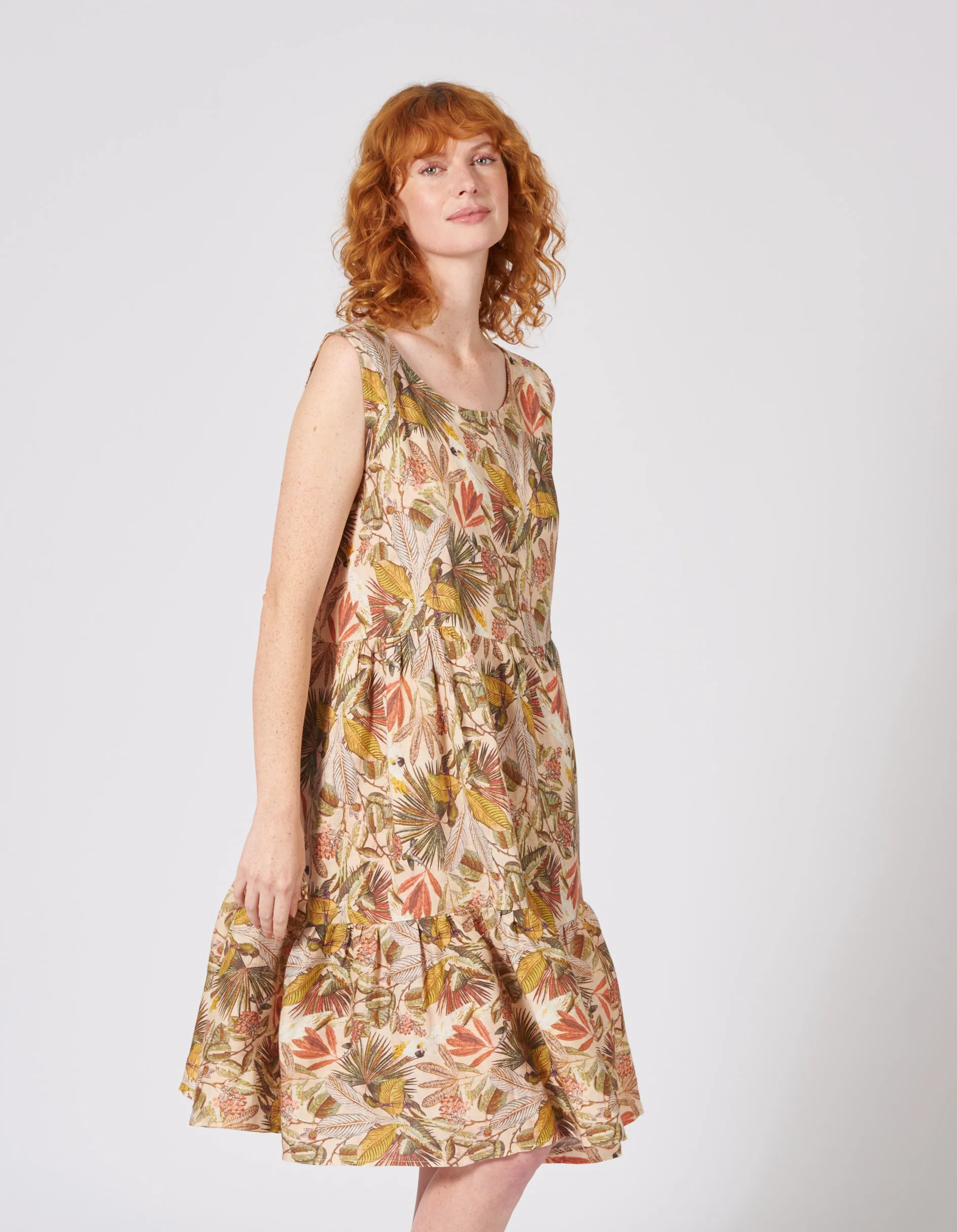 Midi Kleid Sisa bedruckt aus reinem Leinen