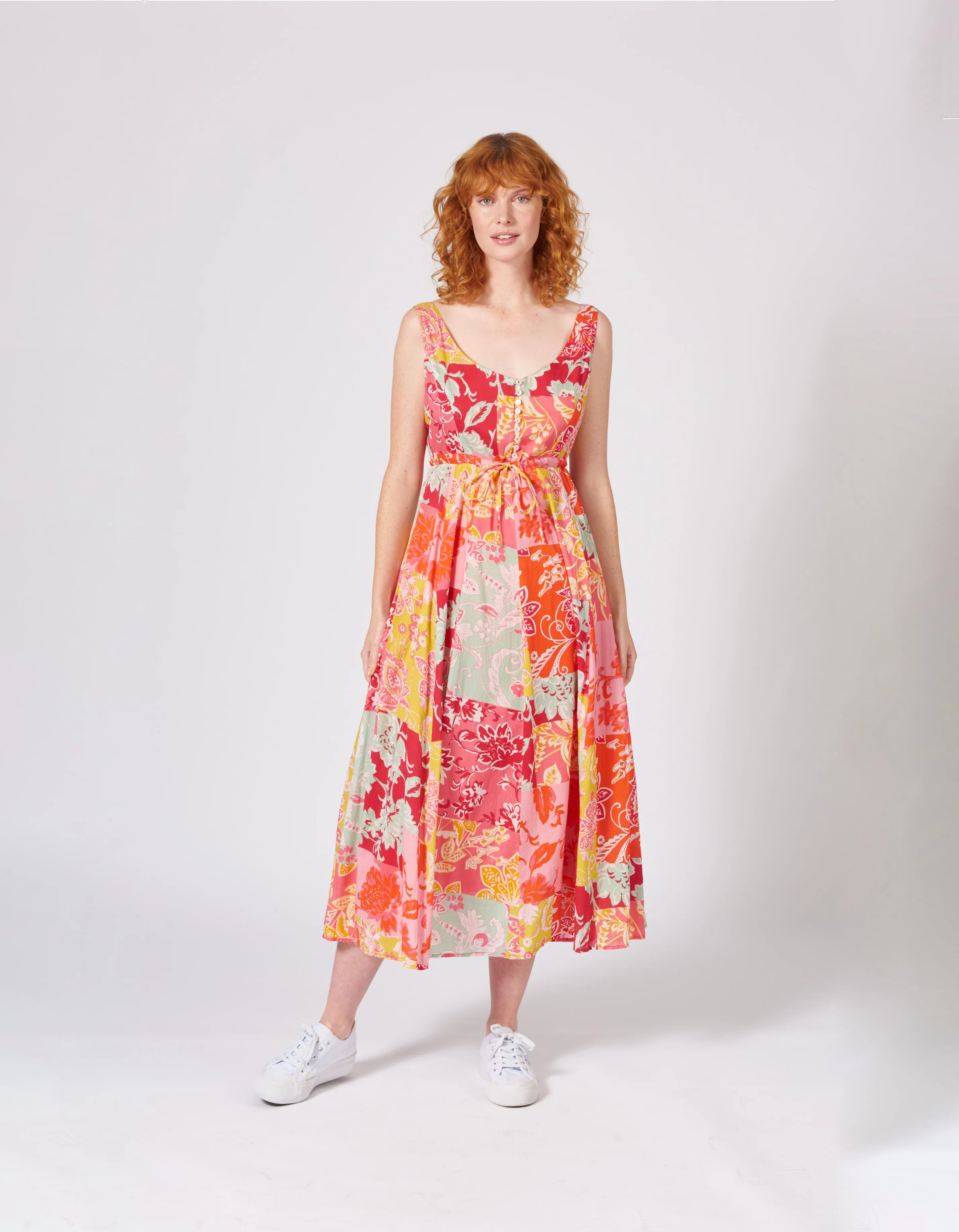 Midi Kleid in pastel Patchwork aus reiner Bio-Baumwolle