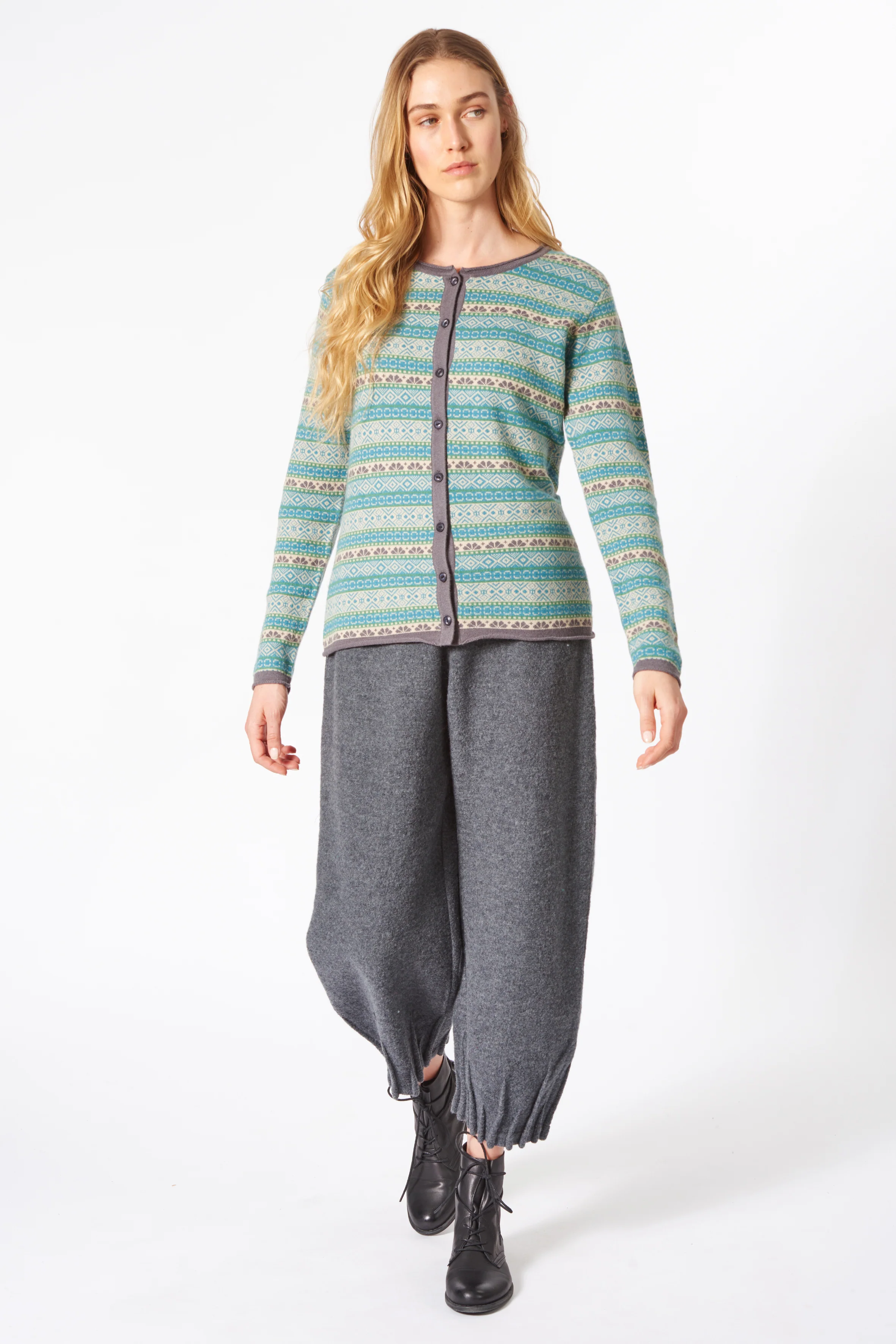 Jacquard-Cardigan aus Merinowolle mit Kaschmir