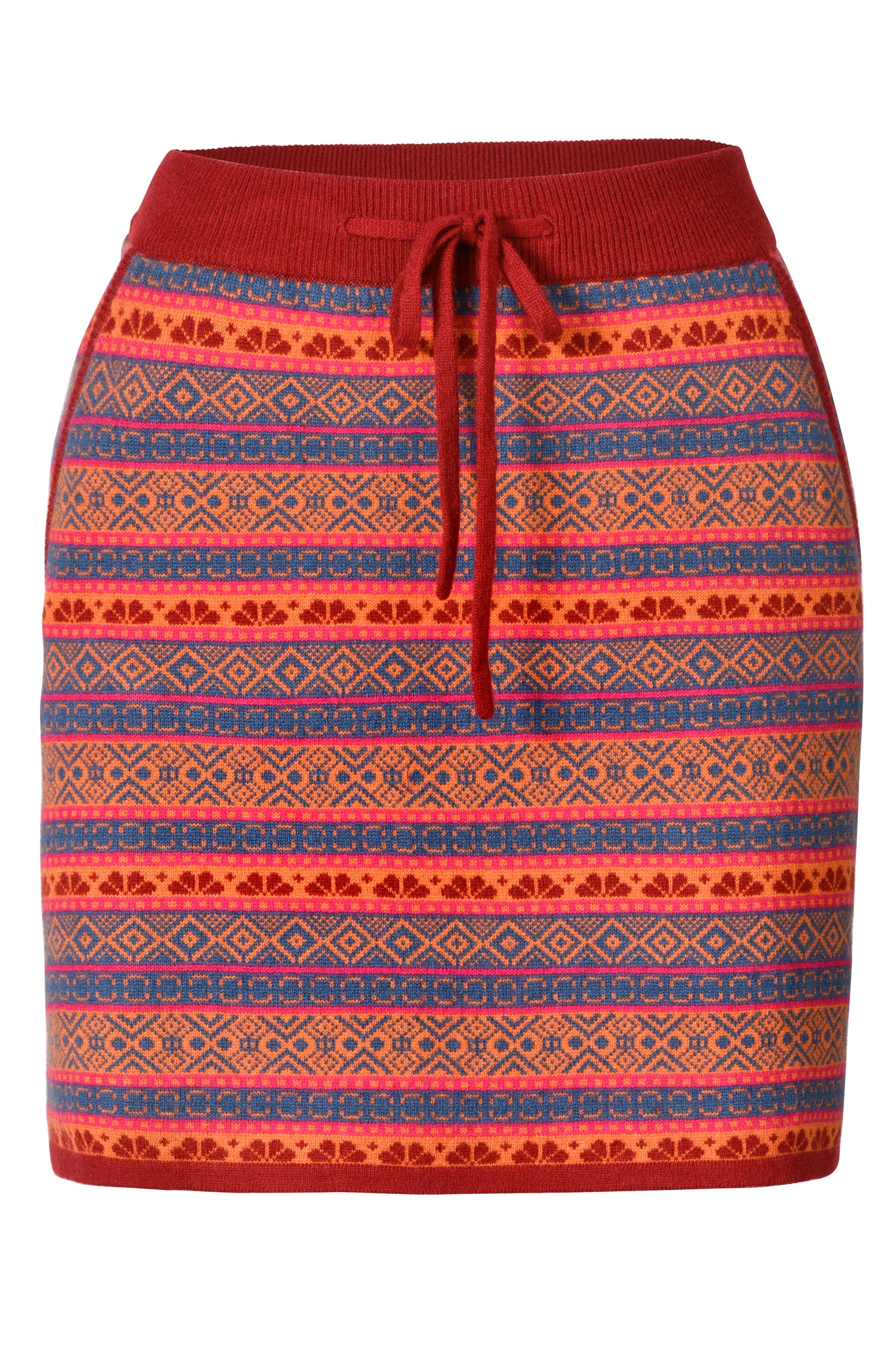 Kurzer Jacquard-Rock aus Merino-Kaschmir-Wollmischung mit Streifenmuster