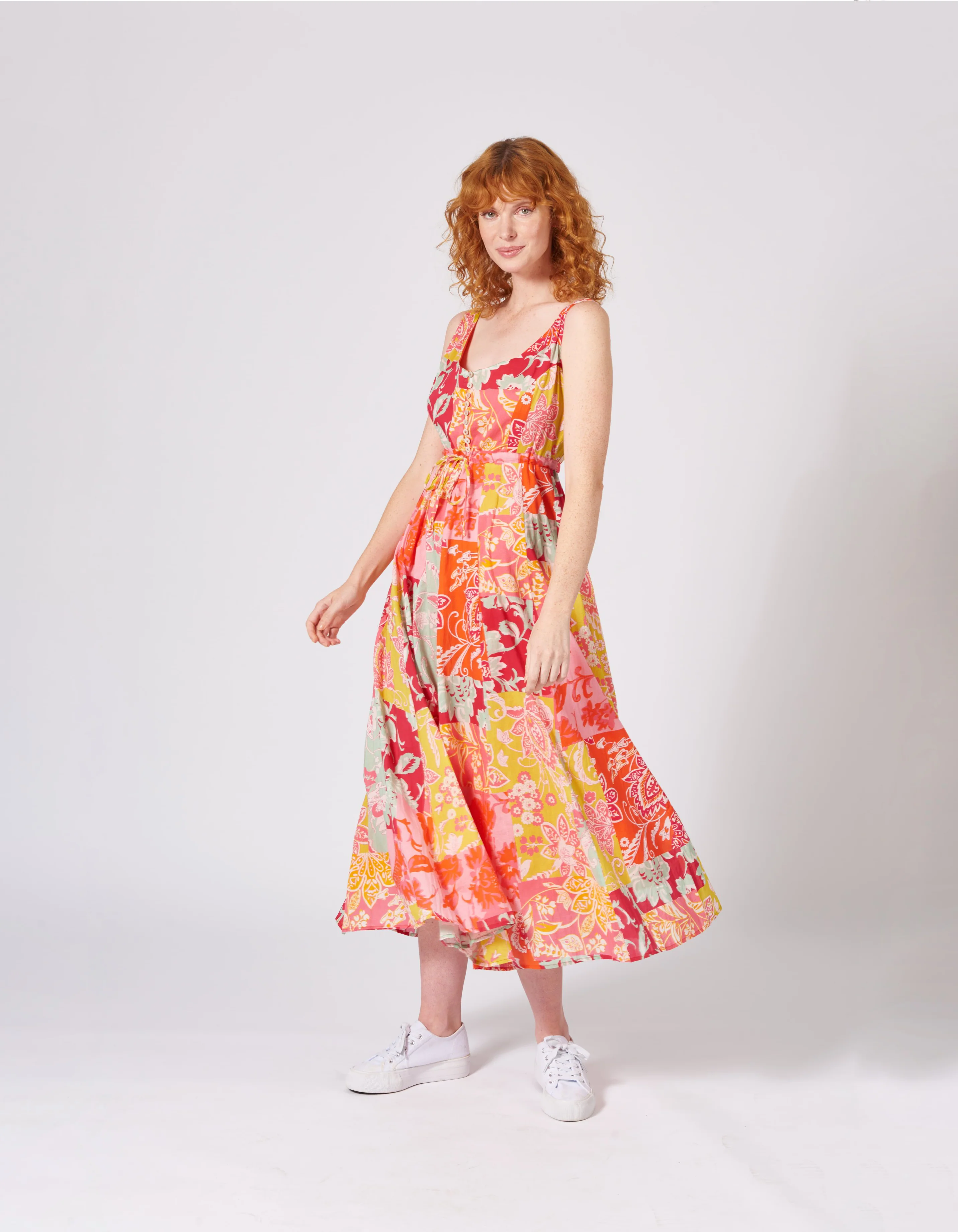 Midi Kleid in pastel Patchwork aus reiner Bio-Baumwolle