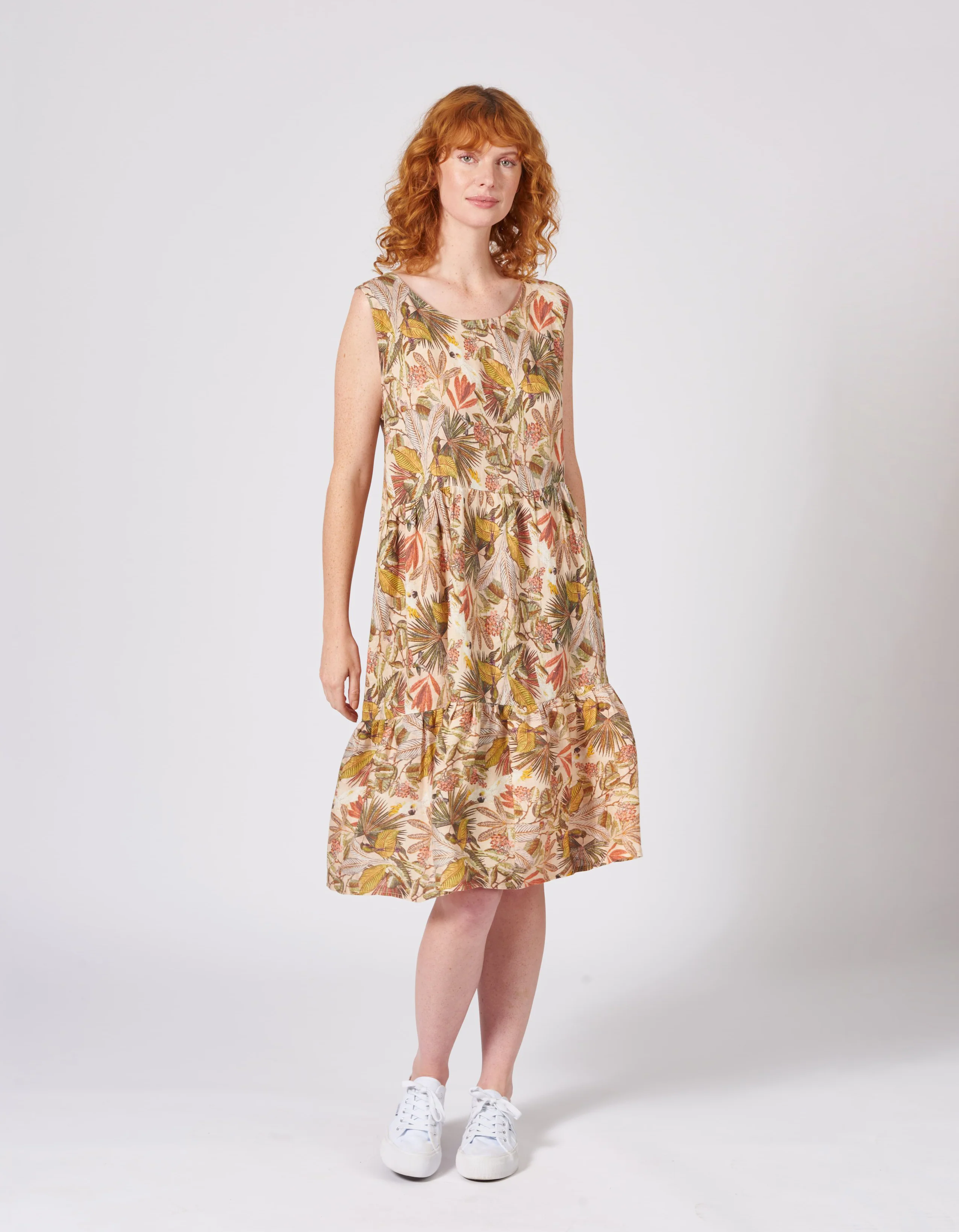 Midi Kleid Sisa bedruckt aus reinem Leinen
