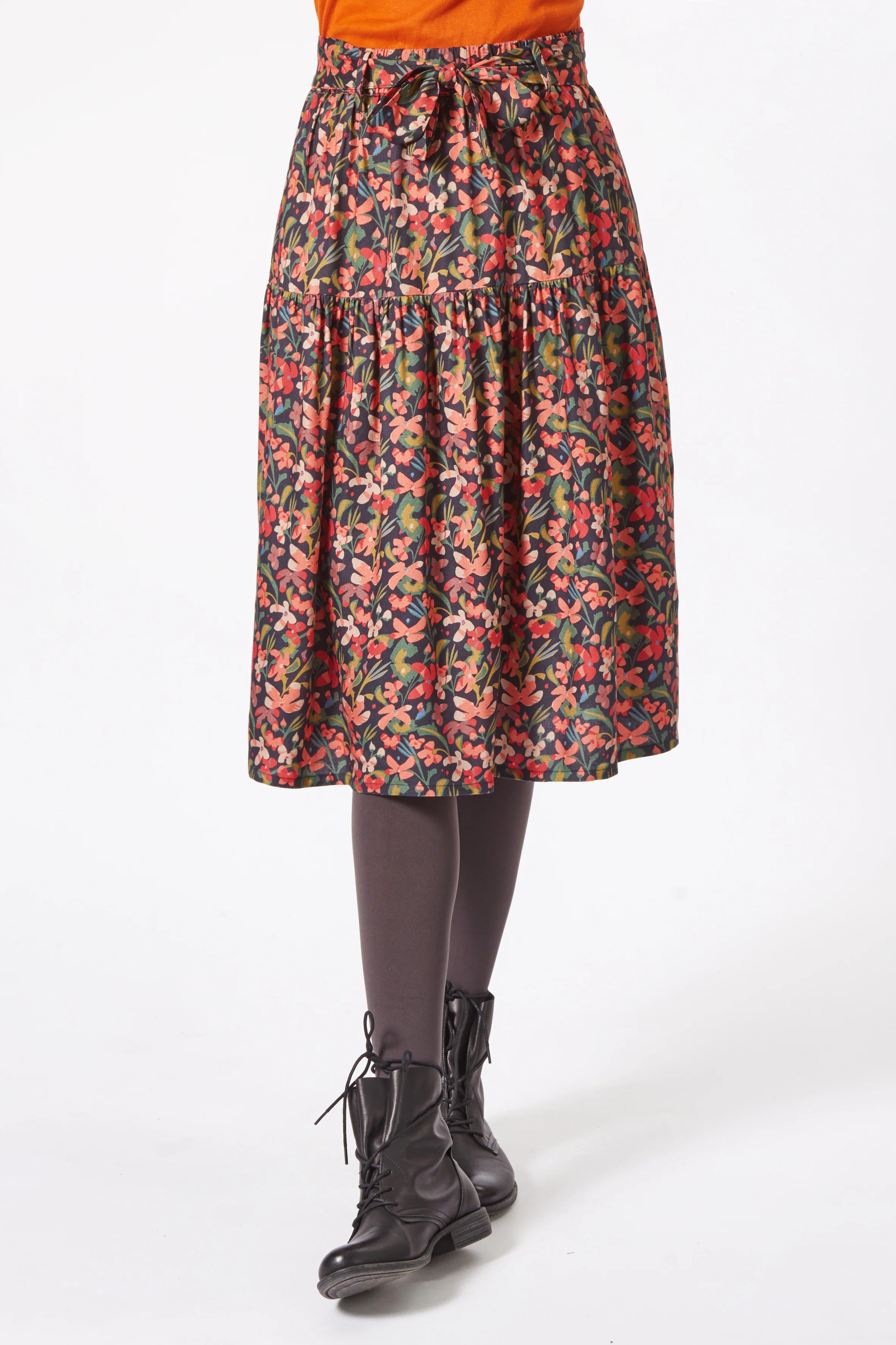 A-Linien-Midirock aus  Viskose mit buntem Blumenprint