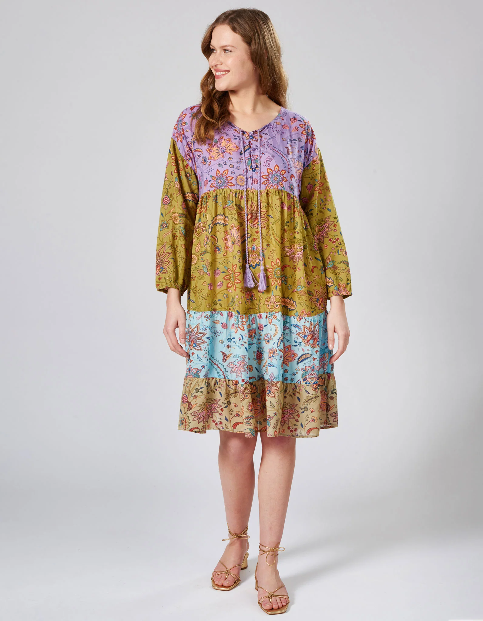Boho-Kleid Kim mit floralem Patchwork-Muster
