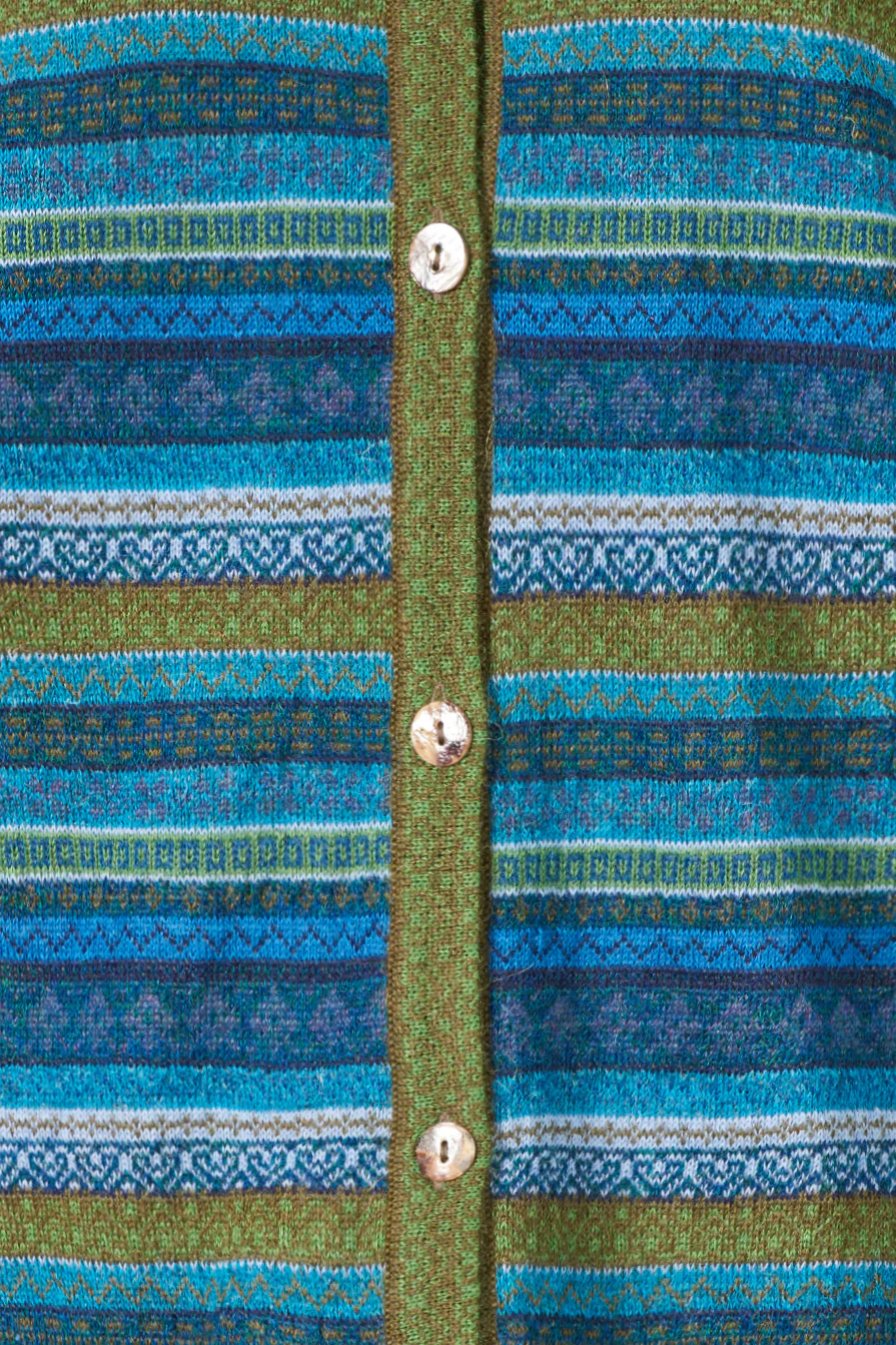 Cardigan aus Alpaka Grün-Blau getreift