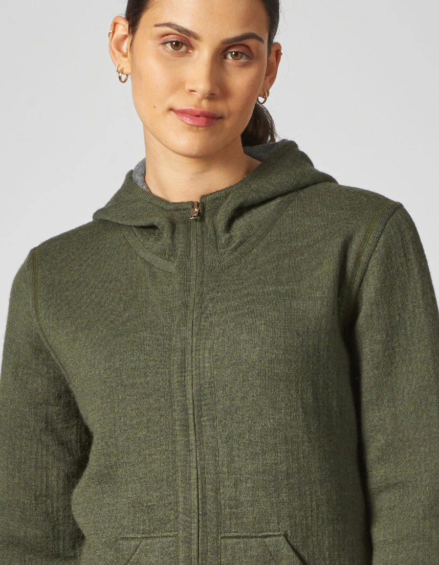 Damen Kapuzenjacke mit Doppelreiverschluss und Taschen aus Bio-Wolle