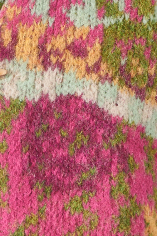 Alpaka-Jacquard-Cardigan mit abstraktem floralem Strickmuster