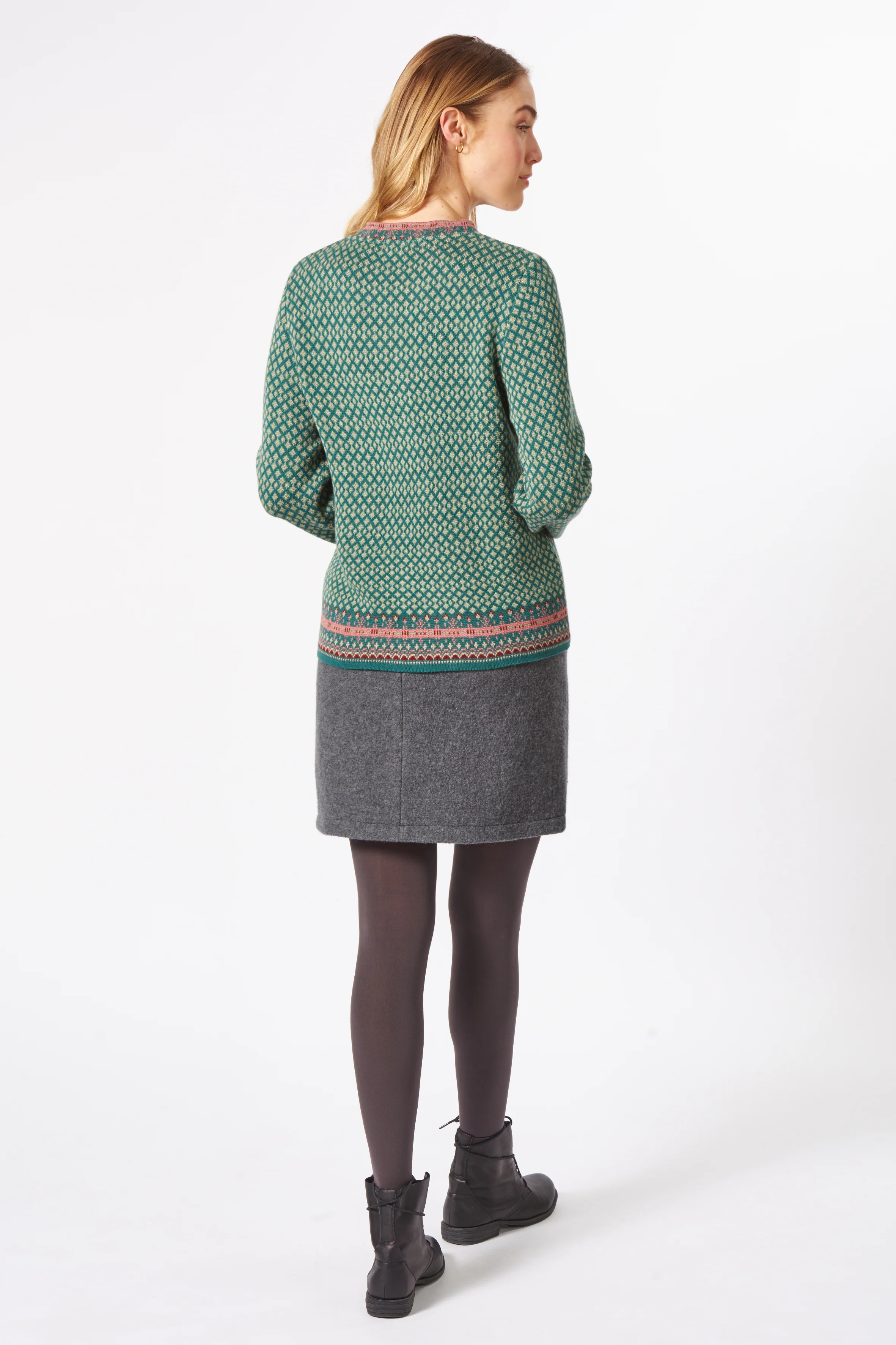 Jacquard-Strickjacke aus Bio-Baumwolle mit dekorativen Bordüren