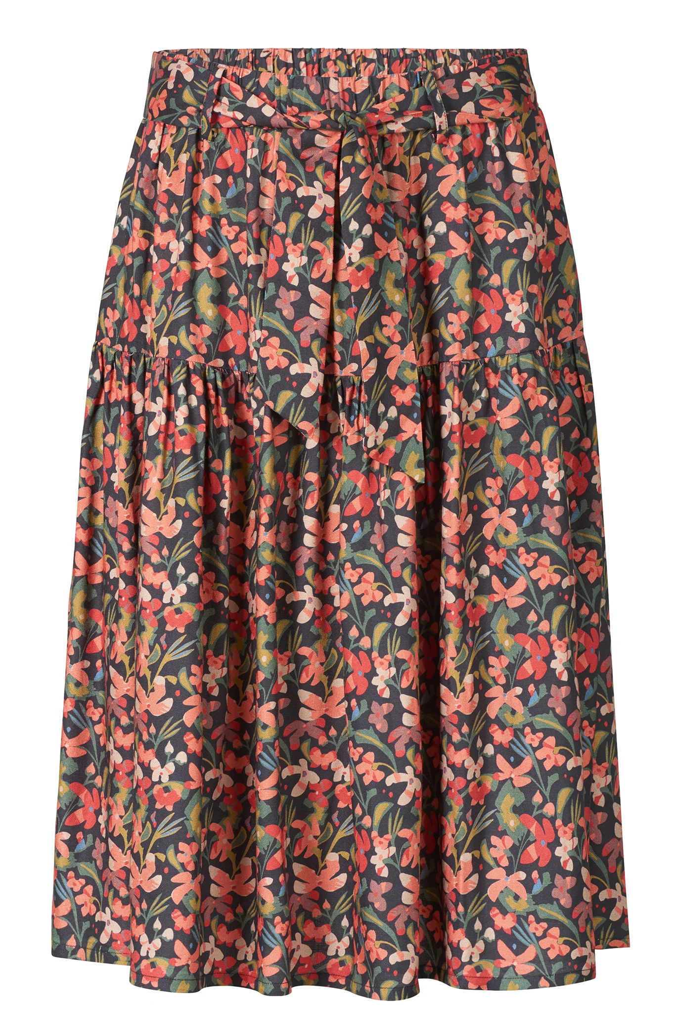 A-Linien-Midirock aus  Viskose mit buntem Blumenprint
