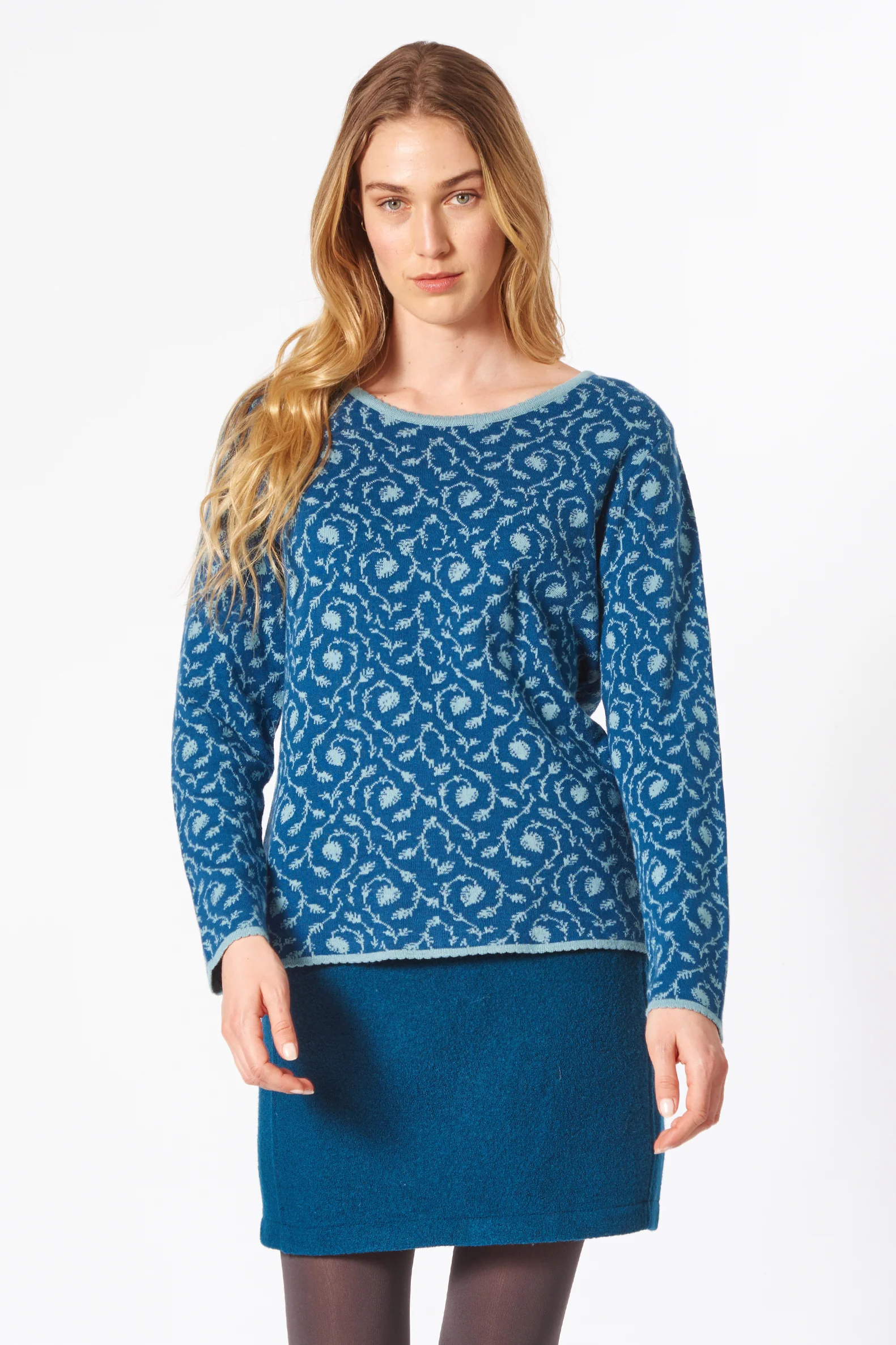 Jacquard-Pullover aus reiner Bio-Baumwolle mit floralem Muster