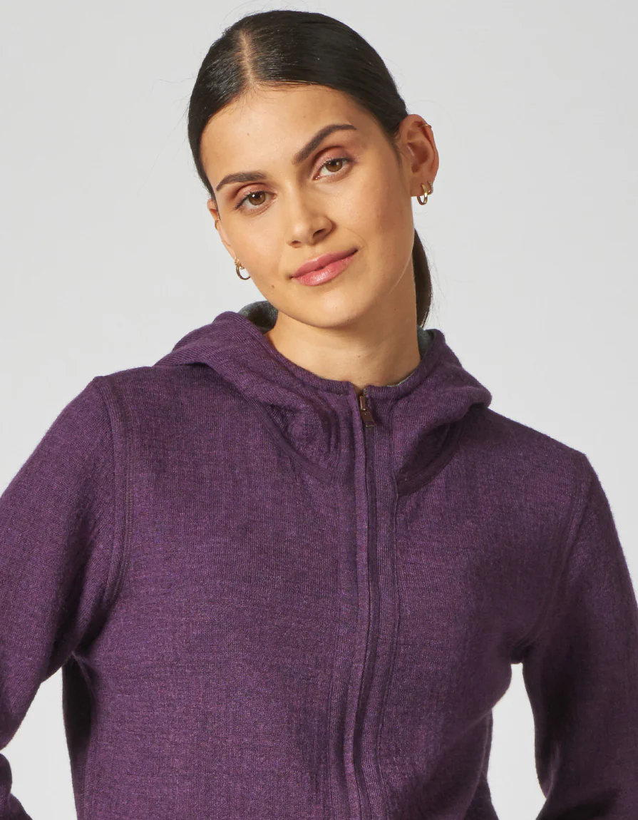Damen Kapuzenjacke mit Doppelreiverschluss und Taschen aus Bio-Wolle