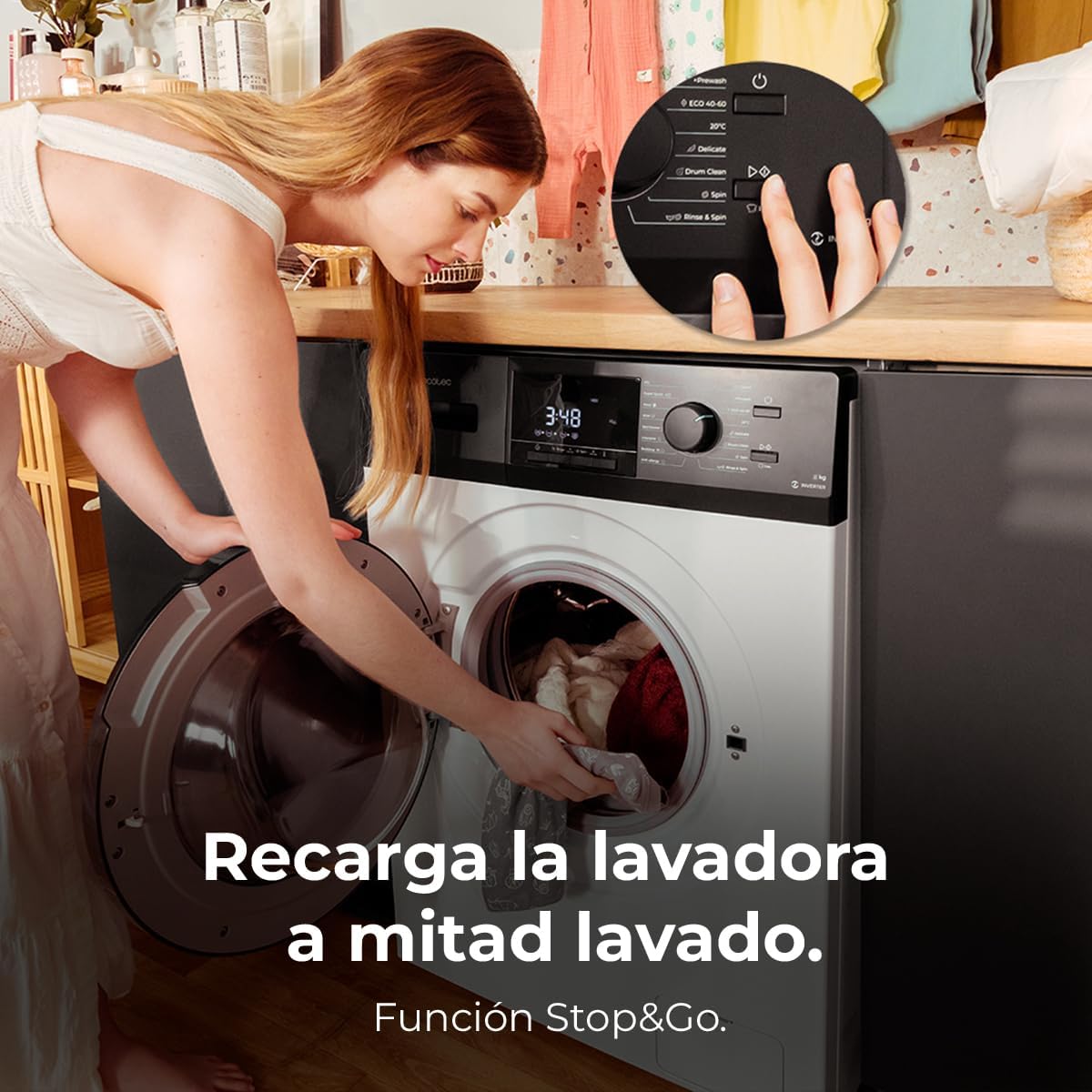 Cecotec Lavadora 8 Kg Carga Frontal Bolero Dresscode 8500 Inverter A. 1900 W, 1400 rpm, Motor Inverter Plus, Bajo Consumo, 16 Programas, SteamMax, Delay Start, Blanco