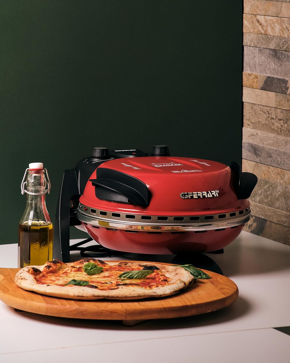 G3 Ferrari G10006 Pizza Exprimer Plaisir, Four Pizza, 1200 W, 400°C, Pierre Réfractaire (diamètre 31 cm), Minuteur 5', Livre de Recettes inclus, Noir