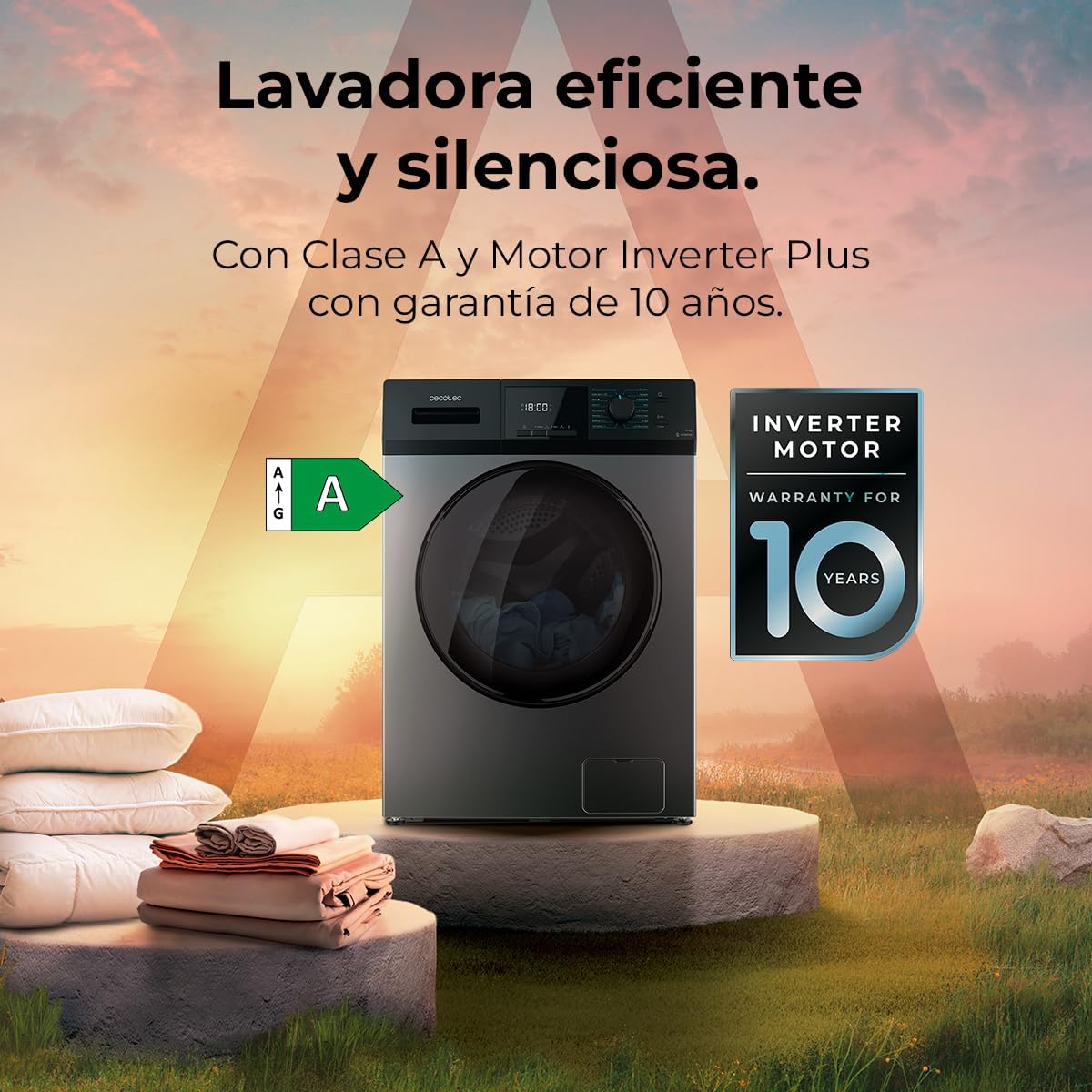 Cecotec Lavadora 8 Kg Carga Frontal Bolero Dresscode 8500 Inverter A. 1900 W, 1400 rpm, Motor Inverter Plus, Bajo Consumo, 16 Programas, SteamMax, Delay Start, Blanco