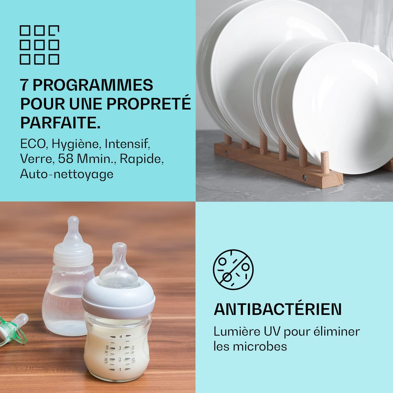 Klarstein Mini Lave Vaisselle de Table de 8 Couvert, Silencieux, 6 Programmes de Lavage, Portable, Facile à Installer pour la Maison et Bureau