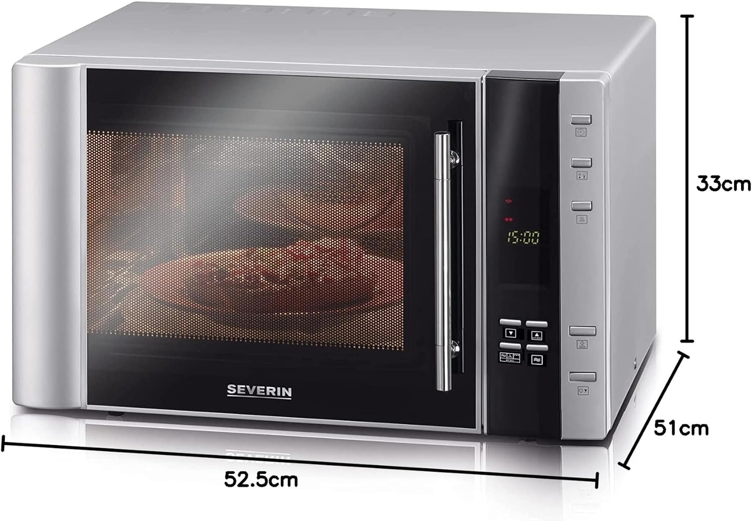 SEVERIN Four à micro-ondes 30 L, 2 500 W, avec fonction gril et chaleur tournante, avec 5 niveaux de puissance, 10 programmes automatiques, Inox/Noir, MW 7775