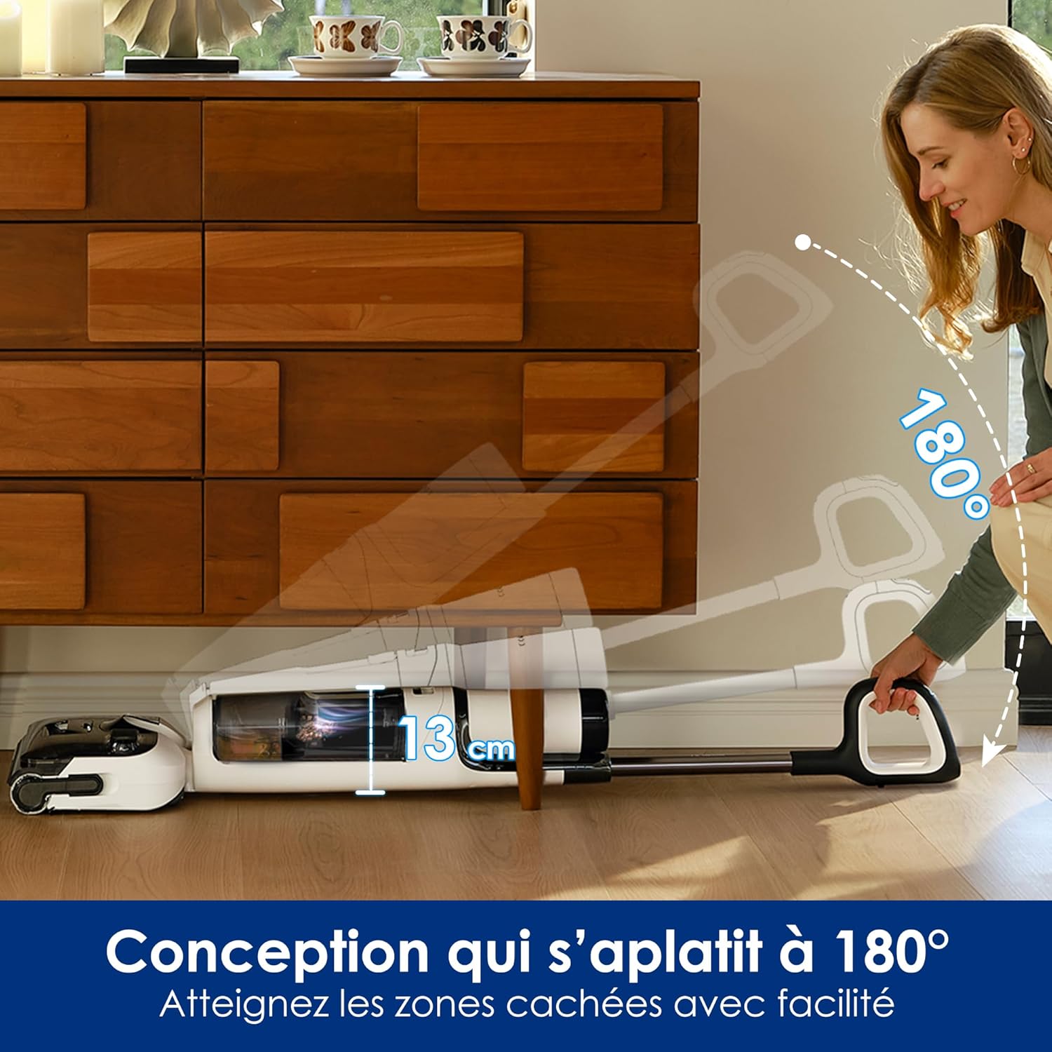 Tineco Floor One Stretch S6 Aspirateur Eau et Poussière Laveur de Sols, Conception Plate à 180°, Hauteur compacte de 13 cm, Auto-Nettoyage Flashdry à 70℃ en 5 Min, Nettoyage des Bords sur Trois Faces