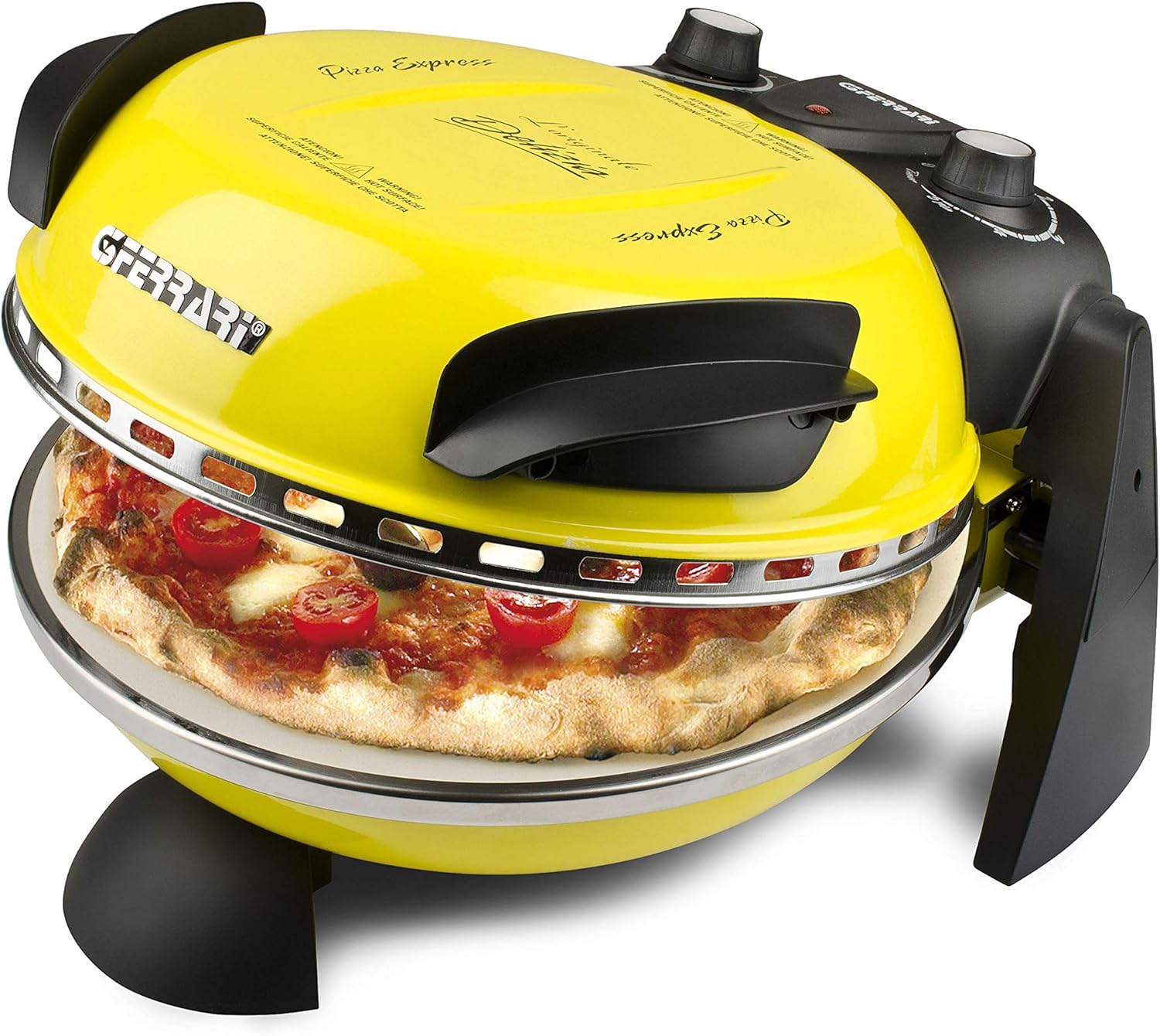 G3 Ferrari G10006 Pizza Exprimer Plaisir, Four Pizza, 1200 W, 400°C, Pierre Réfractaire (diamètre 31 cm), Minuteur 5', Livre de Recettes inclus, Noir