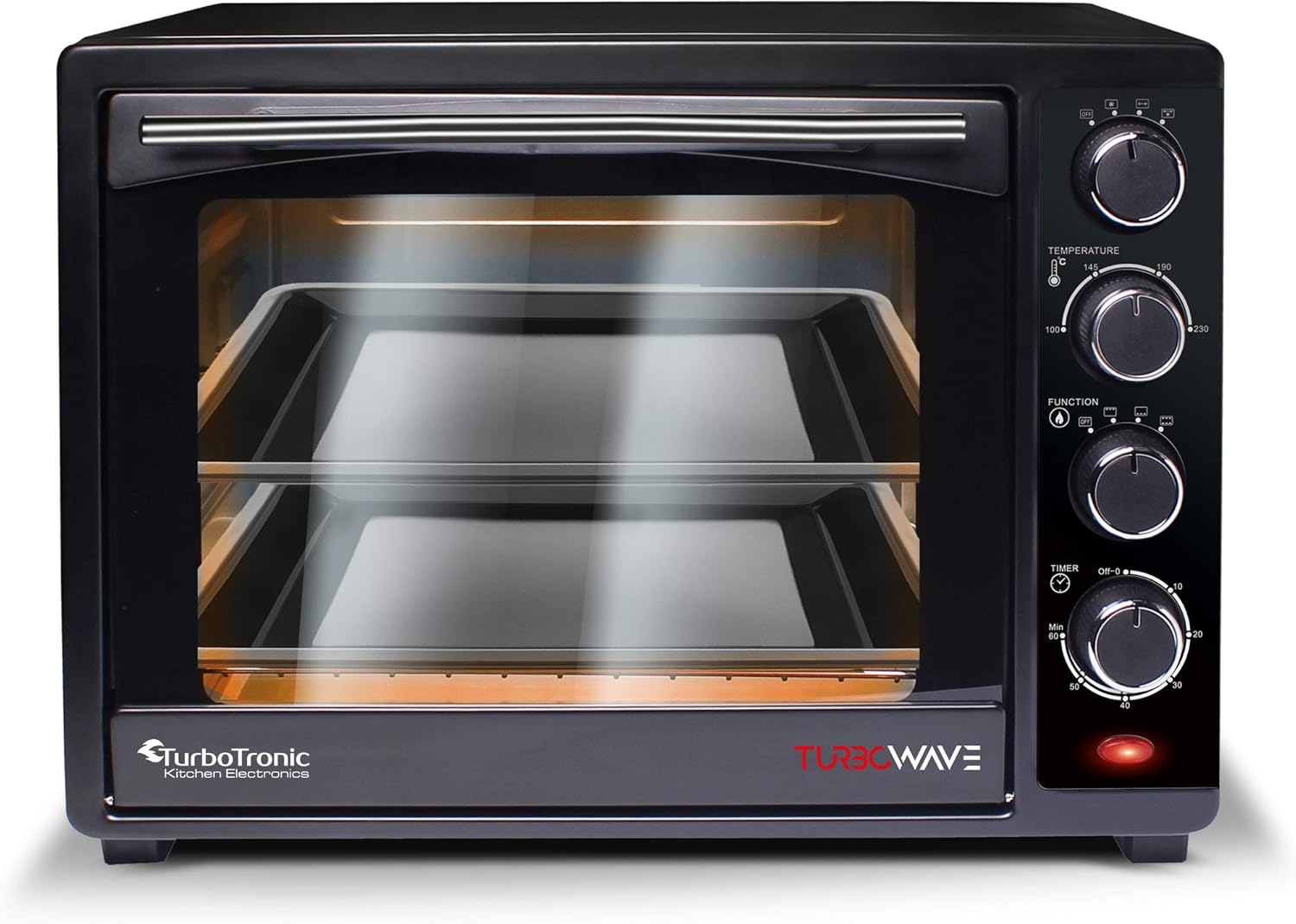 TurboTronic Mini Four à Convection avec Rtissoire, 35L, 1600W – Four Compact Multifonctions Idéal pour Pizza, Camping et Cuisine Maison, Inclus 2 Plaques de Cuisson