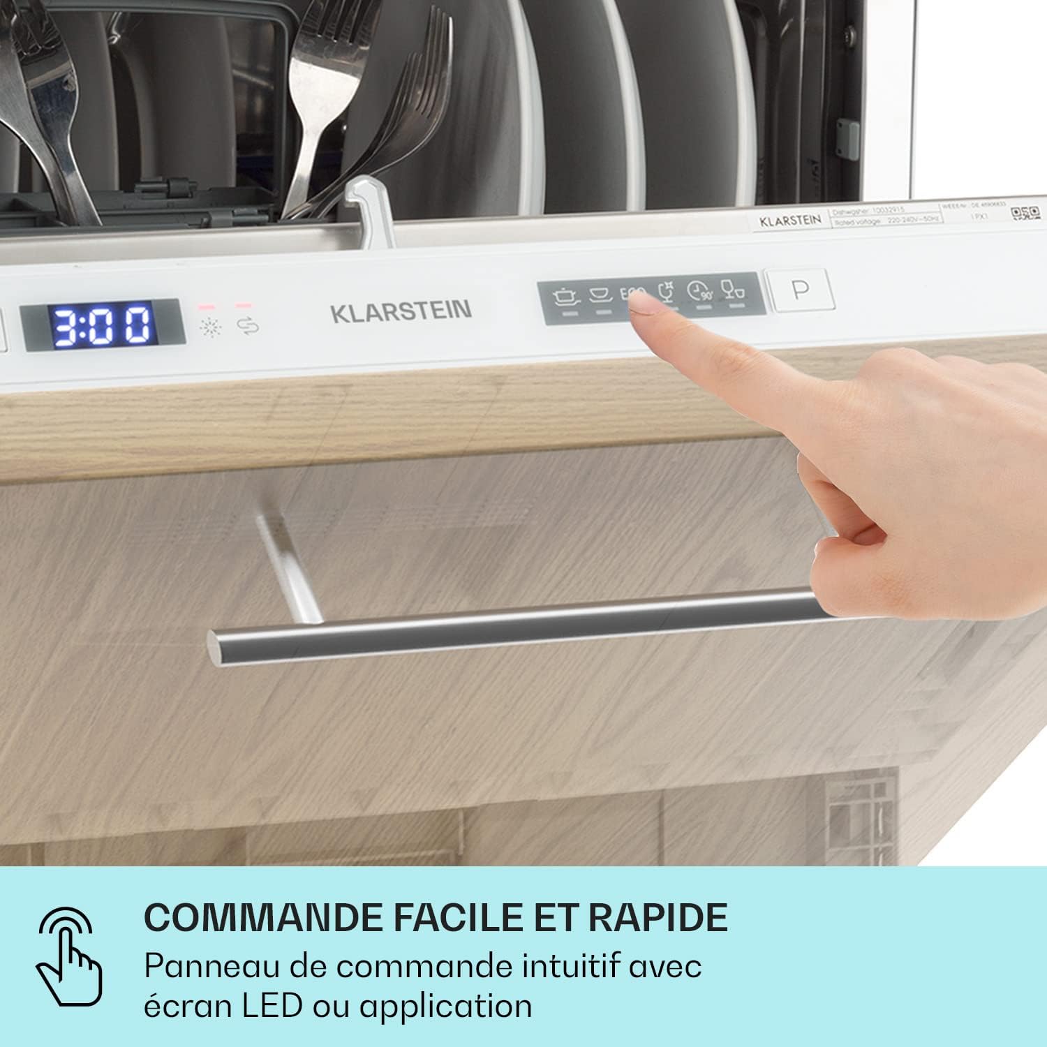 Klarstein Mini Lave Vaisselle de Table de 8 Couvert, Silencieux, 6 Programmes de Lavage, Portable, Facile à Installer pour la Maison et Bureau