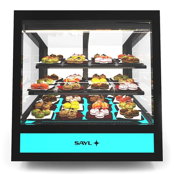 Vitrine Réfrigérée QBO Noire 620×670×670(h)mm | 1/2/3 Niveaux | Froid Ventilé + Éclairage RGB | SAYL