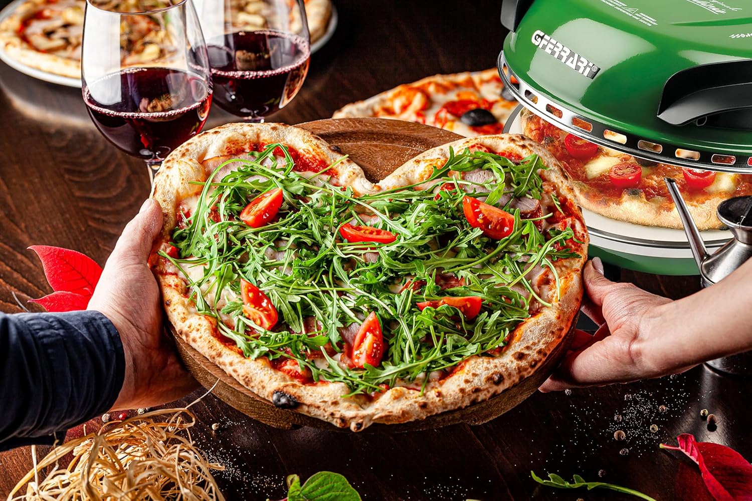 G3 Ferrari G10006 Pizza Exprimer Plaisir, Four Pizza, 1200 W, 400°C, Pierre Réfractaire (diamètre 31 cm), Minuteur 5', Livre de Recettes inclus, Noir