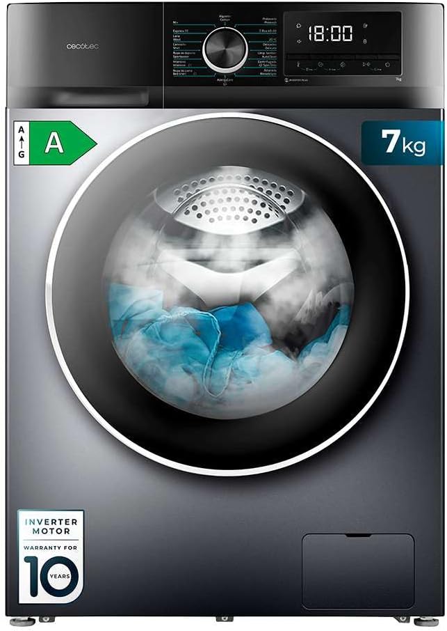 Cecotec Lavadora 8 Kg Carga Frontal Bolero Dresscode 8500 Inverter A. 1900 W, 1400 rpm, Motor Inverter Plus, Bajo Consumo, 16 Programas, SteamMax, Delay Start, Blanco