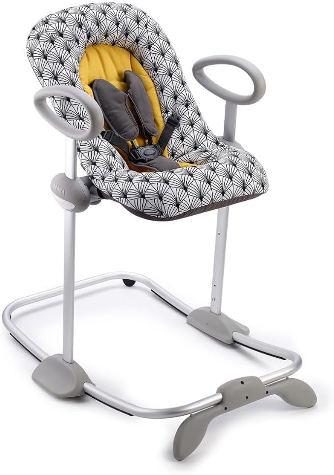 Béaba, Transat Up & Down IV, Transat Réglable en Hauteur, Unisexe pour Bébé et Enfants, 3 Positions d'Inclinaison, Harnais Sécurité 5 Points, Réducteur de Naissance, Gris minéral et miel