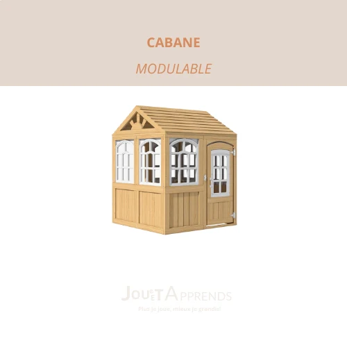 Aire de jeux enfant Montessori - 3 en 1 Balançoire, Toboggan, Cabane en bois modulable