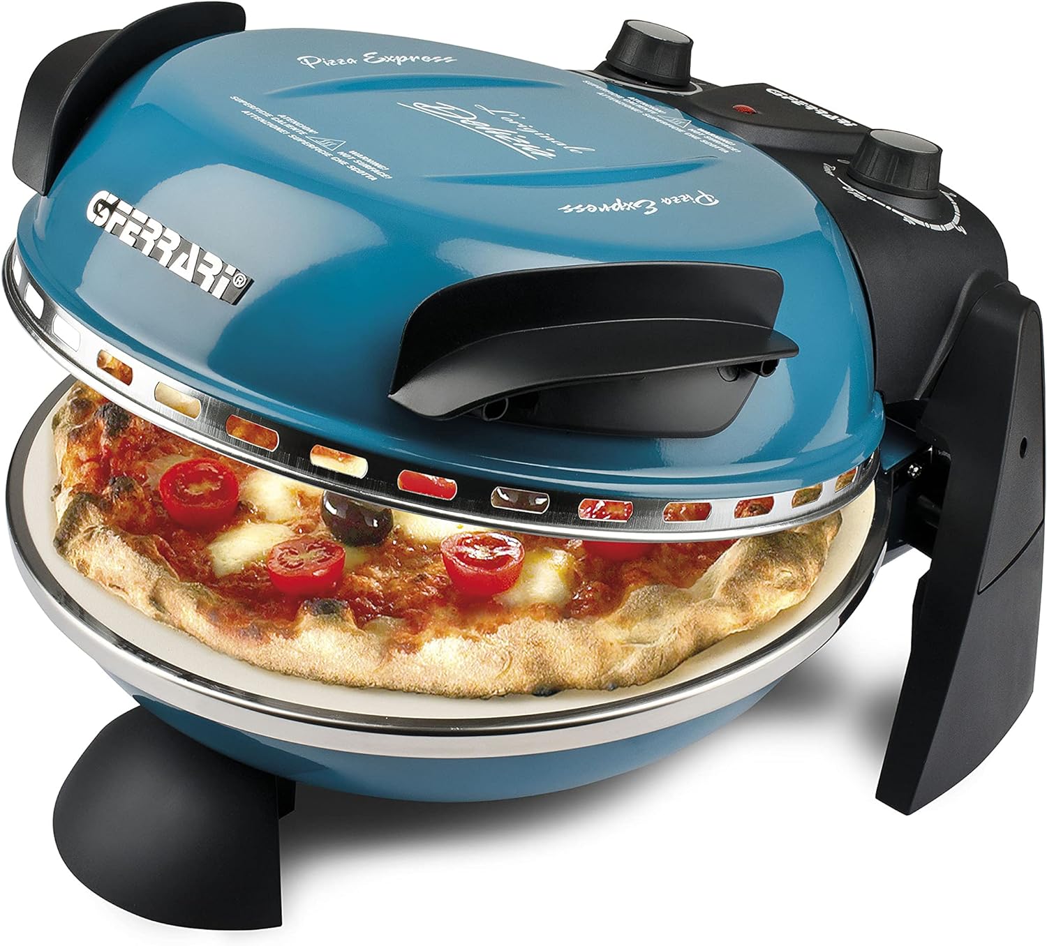 G3 Ferrari G10006 Pizza Exprimer Plaisir, Four Pizza, 1200 W, 400°C, Pierre Réfractaire (diamètre 31 cm), Minuteur 5', Livre de Recettes inclus, Noir