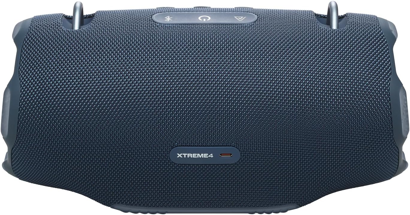 JBL Xtreme 4, Enceinte portable Bluetooth avec son JBL Pro, jusqu'à 24h d'autonomie, Recharge rapide, Étanche indice IP67, bandoulière incluse, bleu, Prise européenne (Type C)