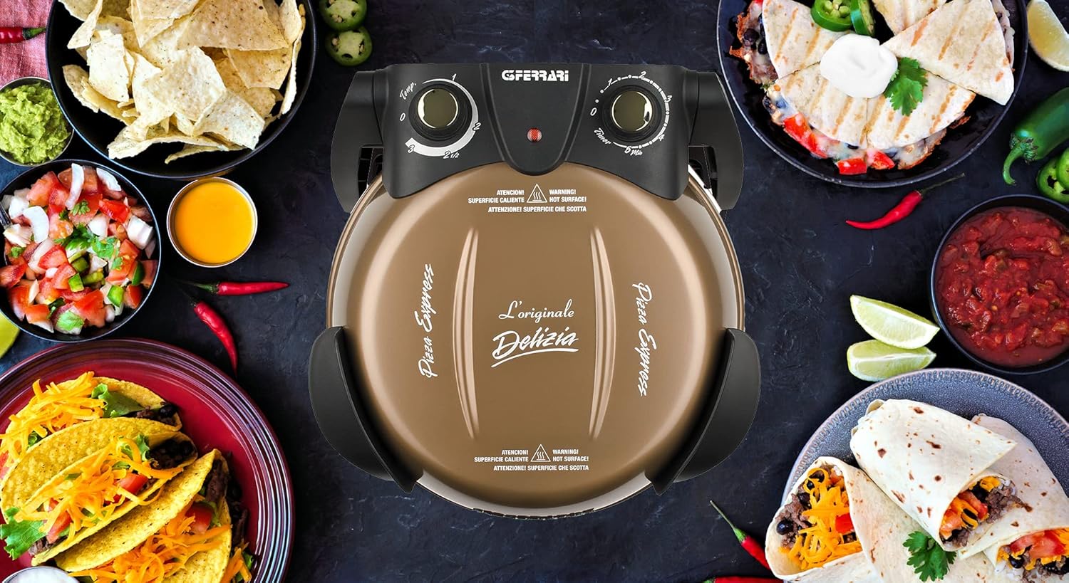 G3 Ferrari G10006 Pizza Exprimer Plaisir, Four Pizza, 1200 W, 400°C, Pierre Réfractaire (diamètre 31 cm), Minuteur 5', Livre de Recettes inclus, Noir