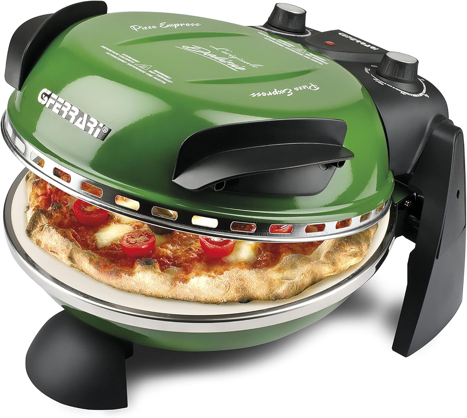 G3 Ferrari G10006 Pizza Exprimer Plaisir, Four Pizza, 1200 W, 400°C, Pierre Réfractaire (diamètre 31 cm), Minuteur 5', Livre de Recettes inclus, Noir