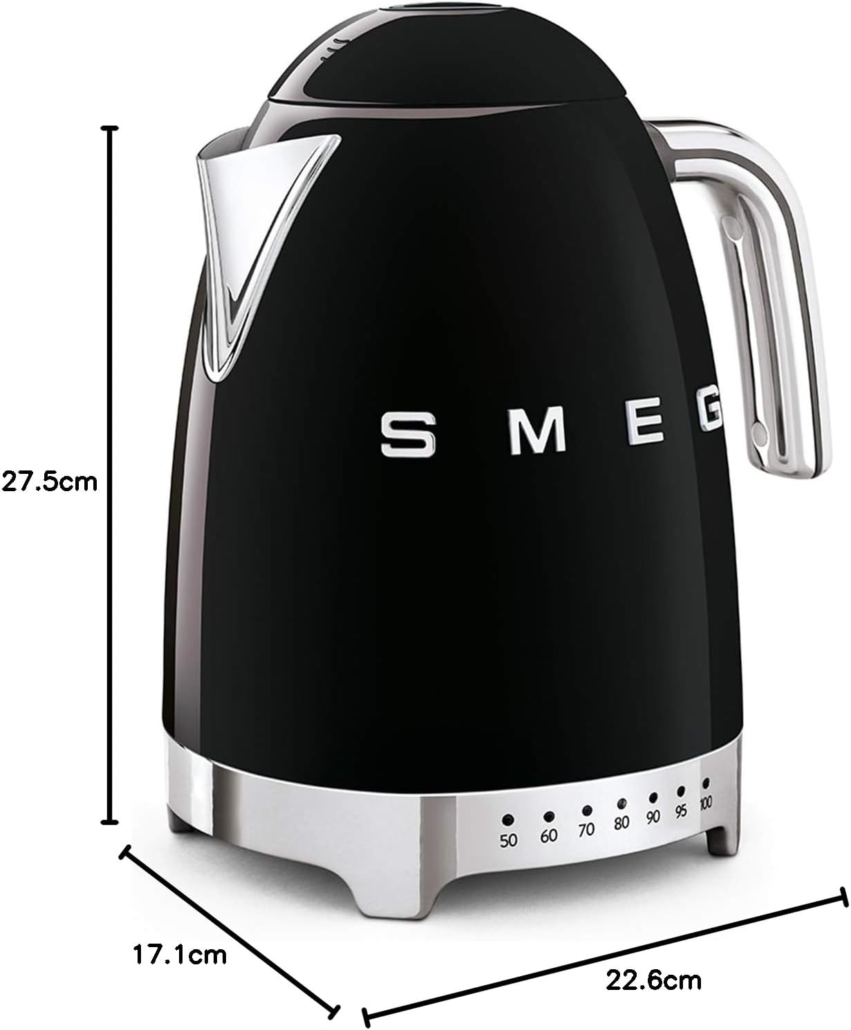 Smeg, Bouilloire à Température Variable KLF04BLEU 1,7 L, Plusieurs Température, Filtre Anticalcaire Lavable, Arrêt Automatique de Sécurité, Indicateur de Niveau d'Eau, Range Câble, 2400W, Noir