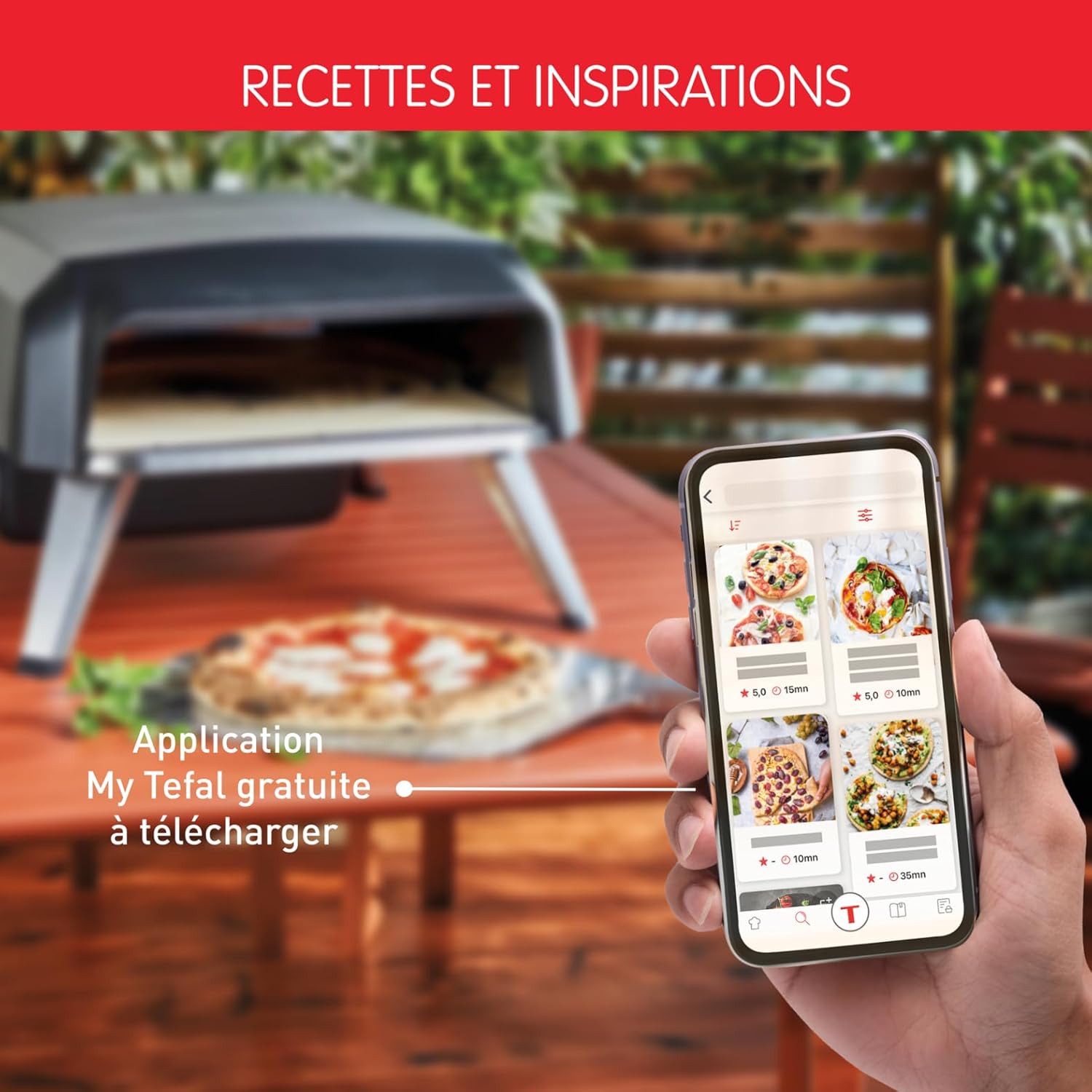 Tefal Pizza Pronto, Four à pizza maison, Four à pizza à gaz, Pierre rotative à 360° à l'intérieur, Pizza de 30 cm max, Cuisson Rapide, Application gratuite JM412010